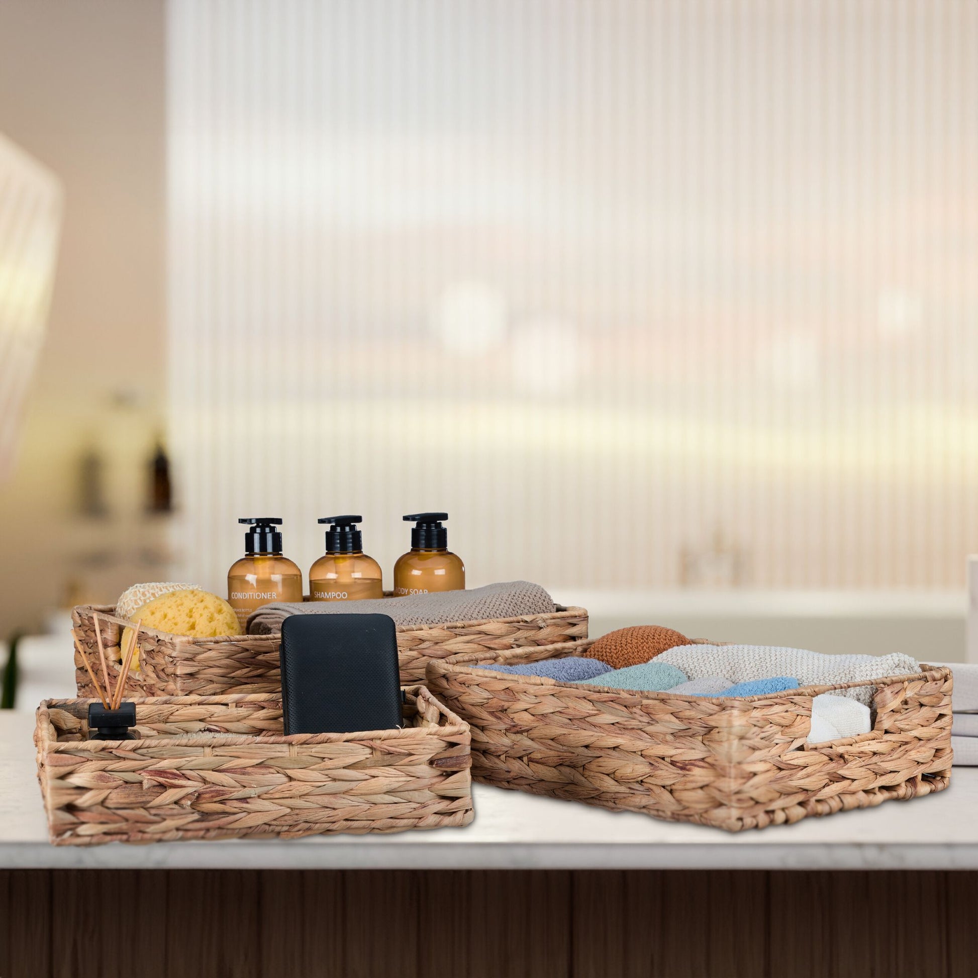 Tablett Wasserhyazinthe 3er-Set Hellbraun von Relaxdays