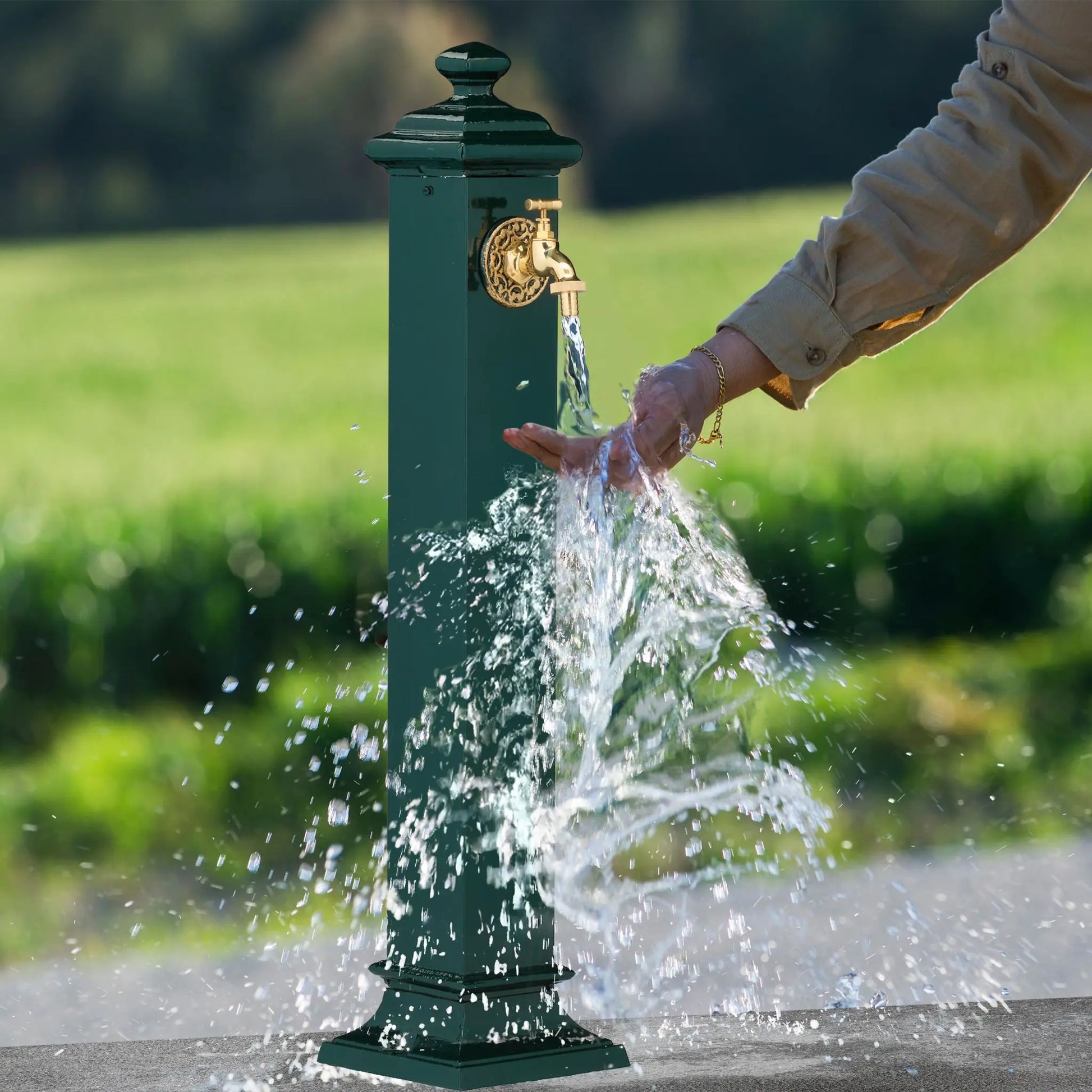Standbrunnen Antik Dunkelgrün-Gold von Relaxdays