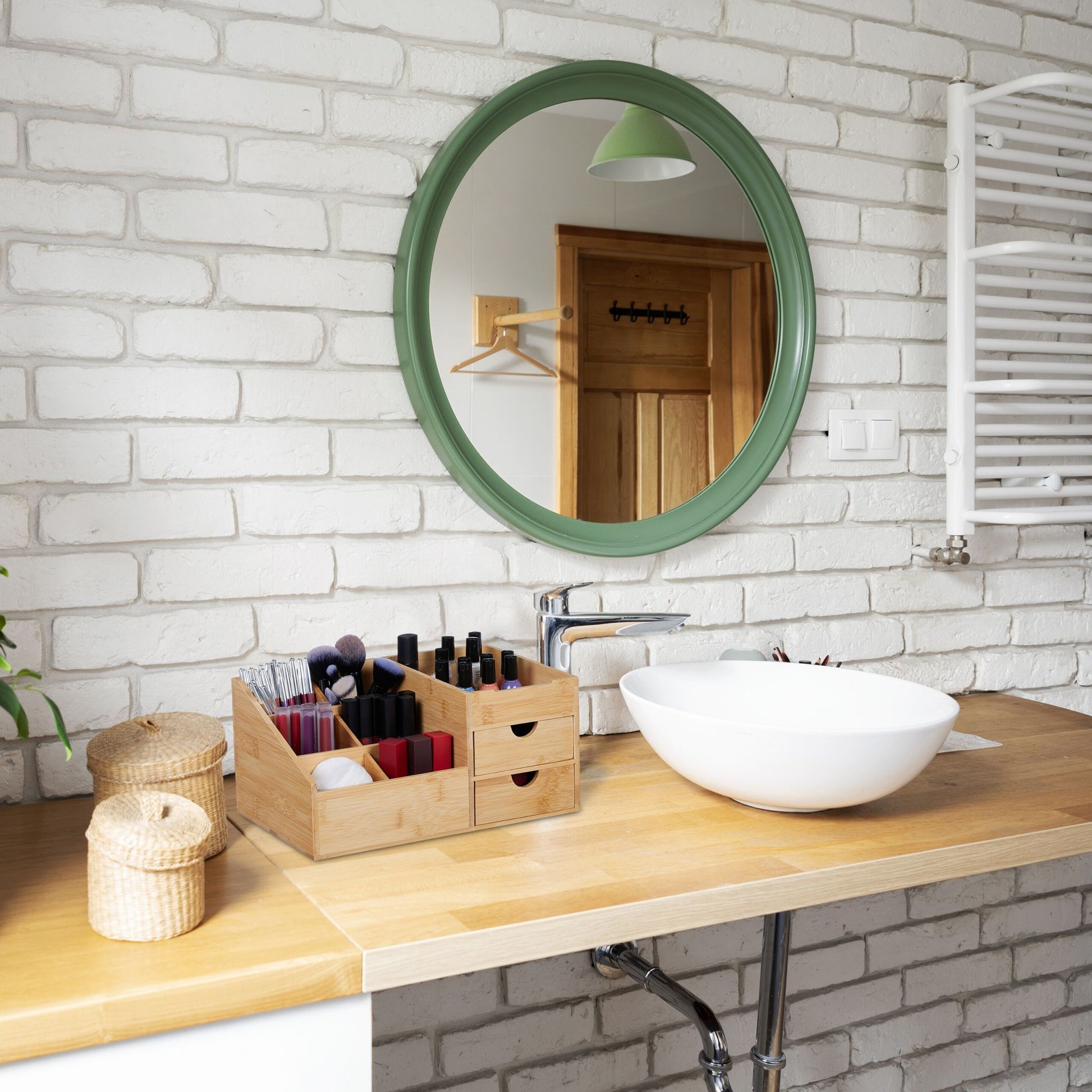 Schreibtisch Organizer mit 2 Schubladen Hellbraun von Relaxdays