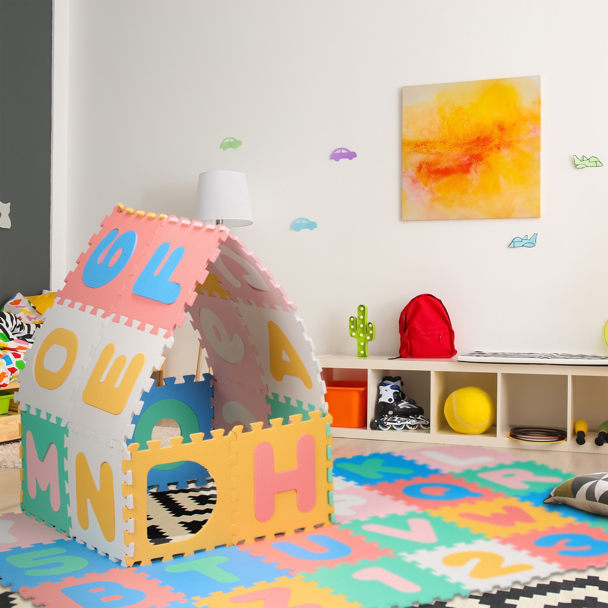 Puzzlematte ABC und Zahlen Blau-Grün-Rot von Relaxdays