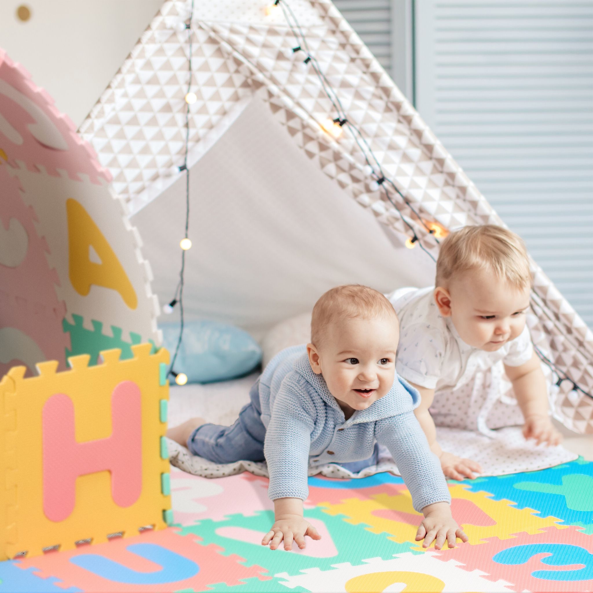 Puzzlematte ABC und Zahlen Blau-Grün-Rot von Relaxdays