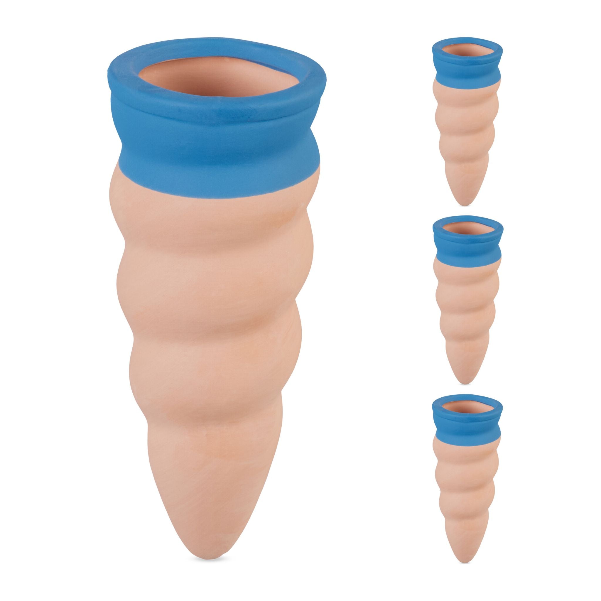 Geschwungene Tonkegel 4er-Set Blau-Hellbraun von Relaxdays