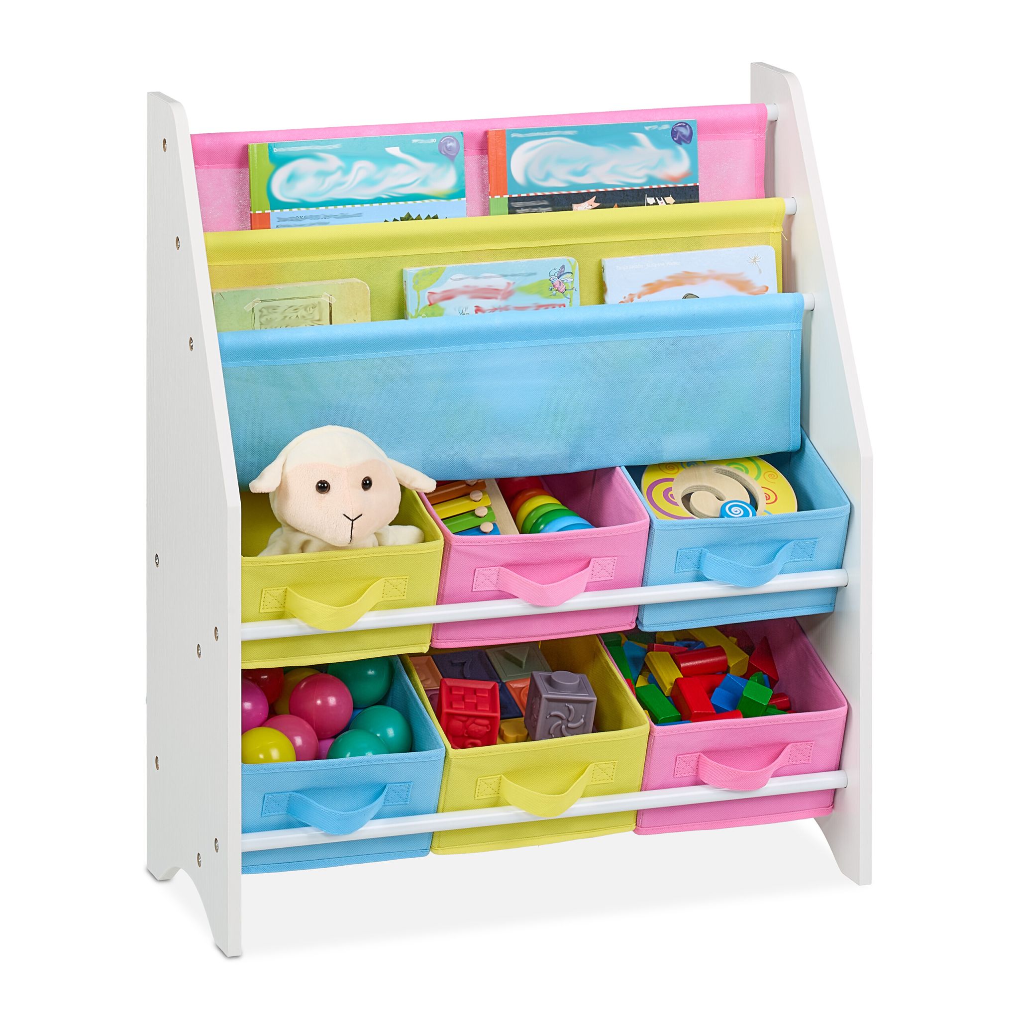 Kinderregal mit Boxen Weiss-Gelb-Rosa von Relaxdays