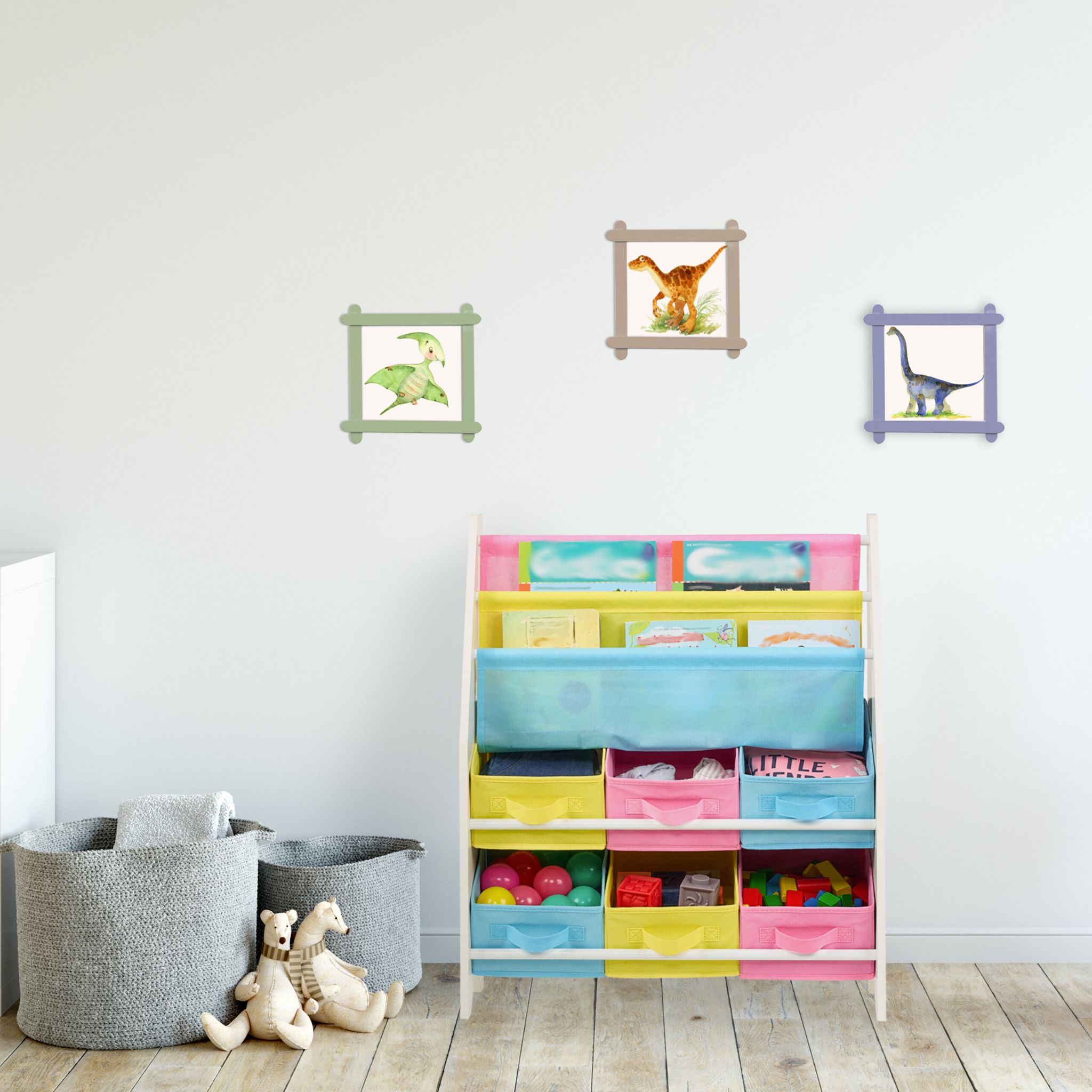 Kinderregal mit Boxen Weiss-Gelb-Rosa von Relaxdays