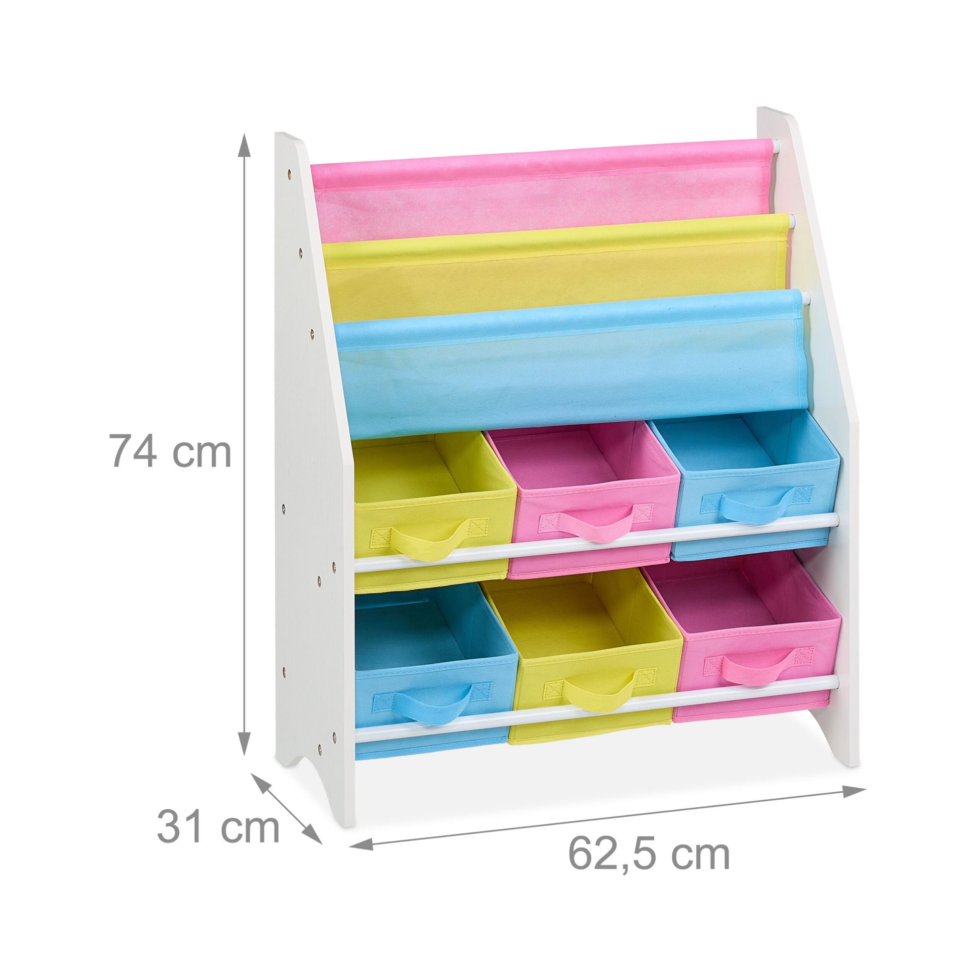 Kinderregal mit Boxen Weiss-Gelb-Rosa von Relaxdays