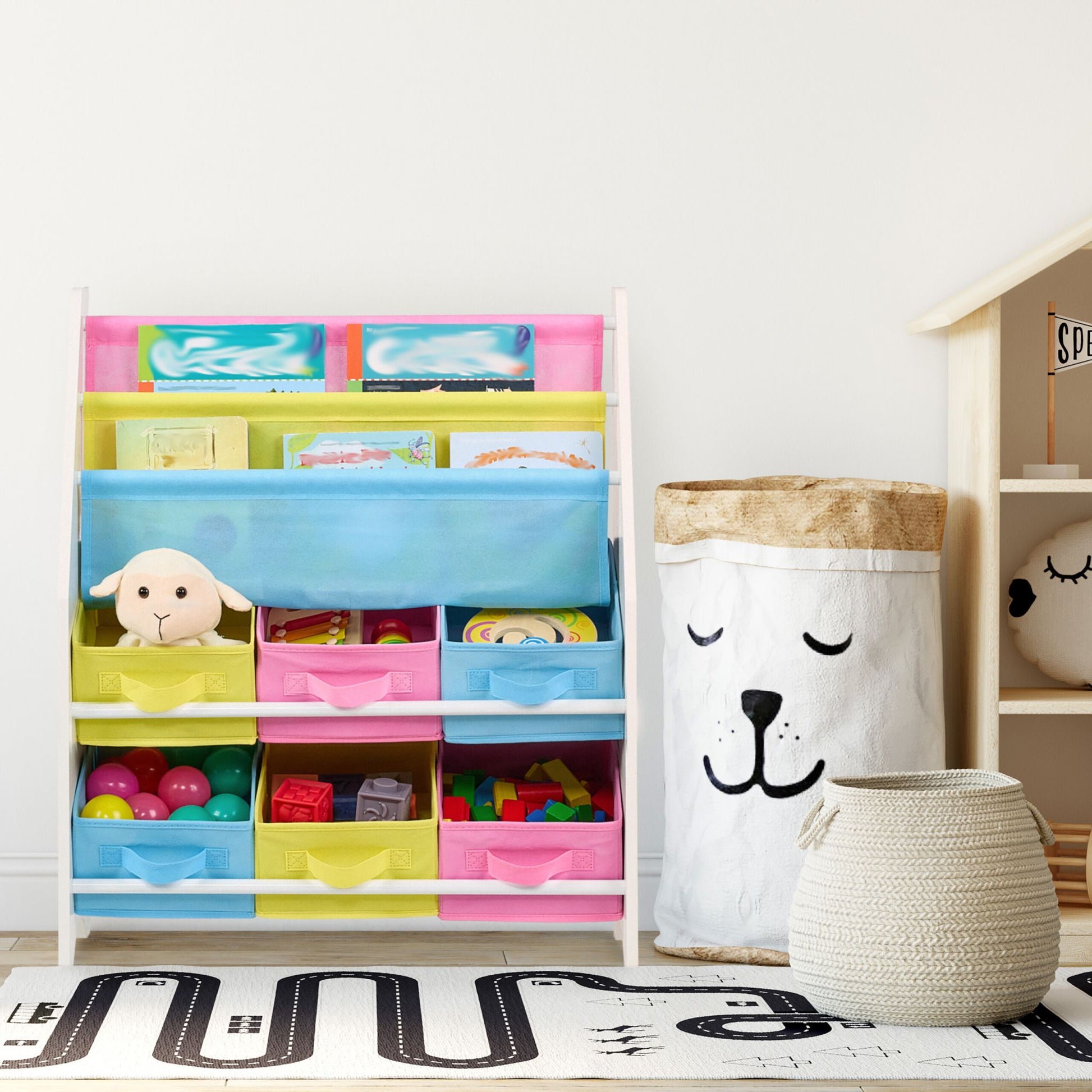 Kinderregal mit Boxen Weiss-Gelb-Rosa von Relaxdays