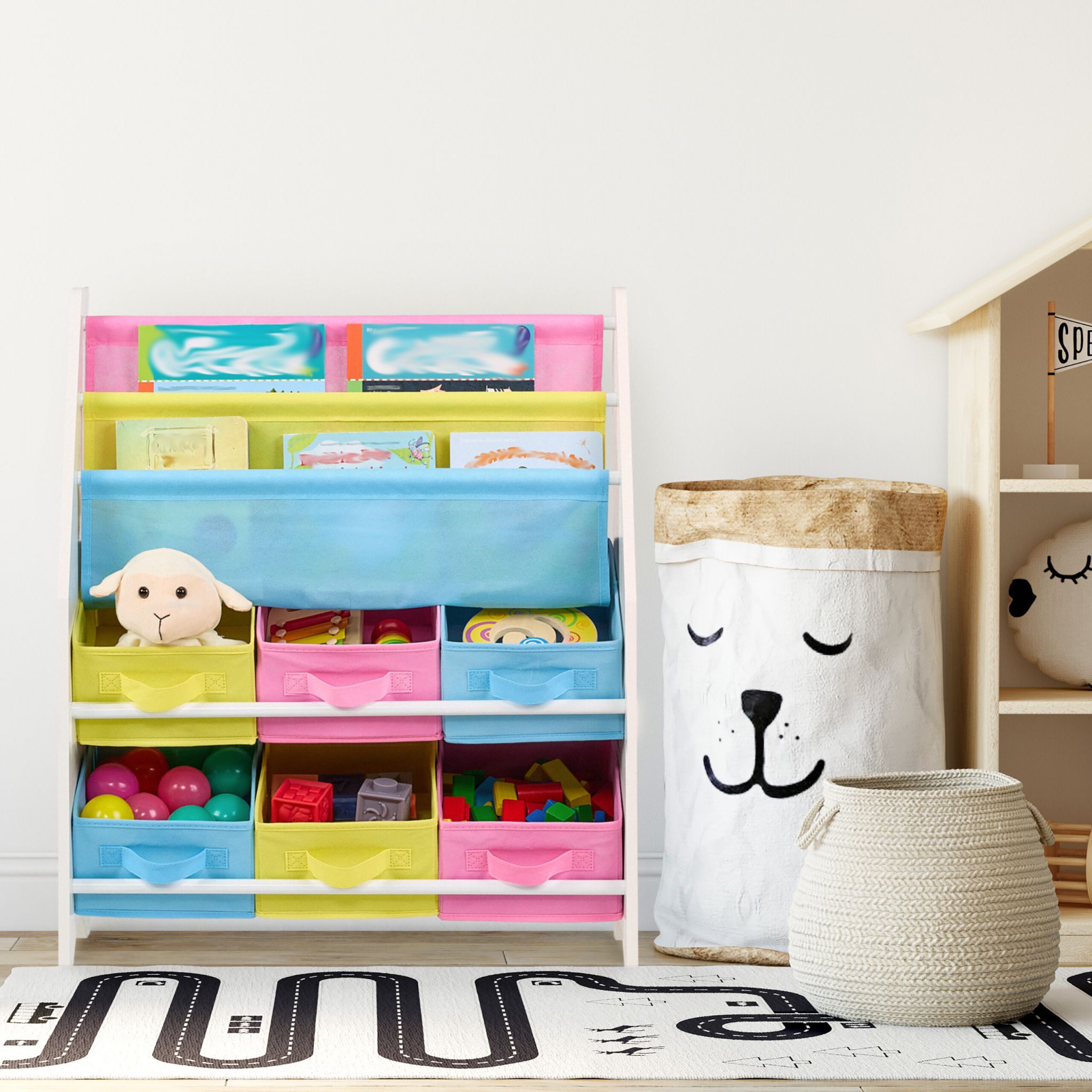 Kinderregal mit Boxen Weiss-Gelb-Rosa von Relaxdays