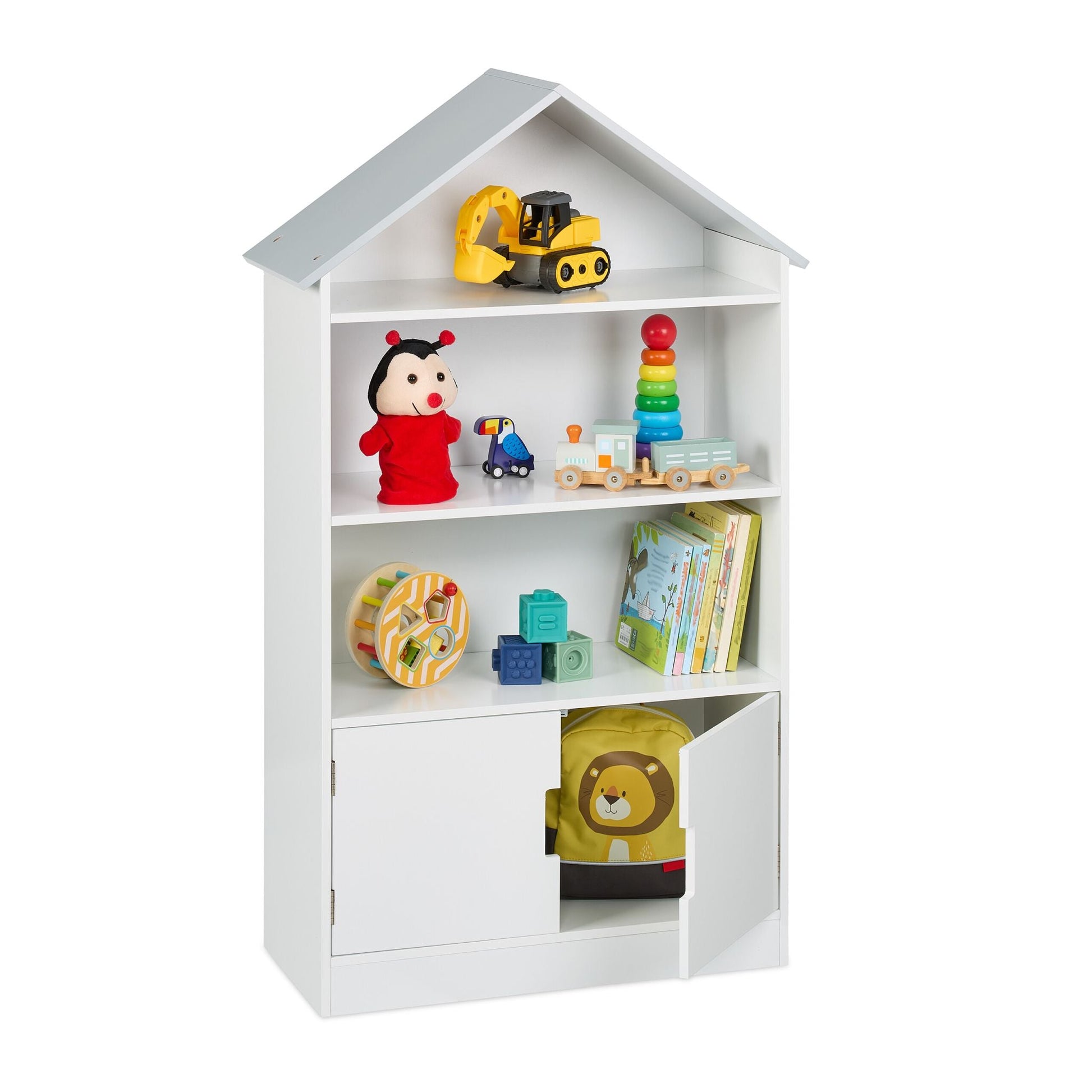 Kinderregal Hausform Weiss-Grau von Relaxdays