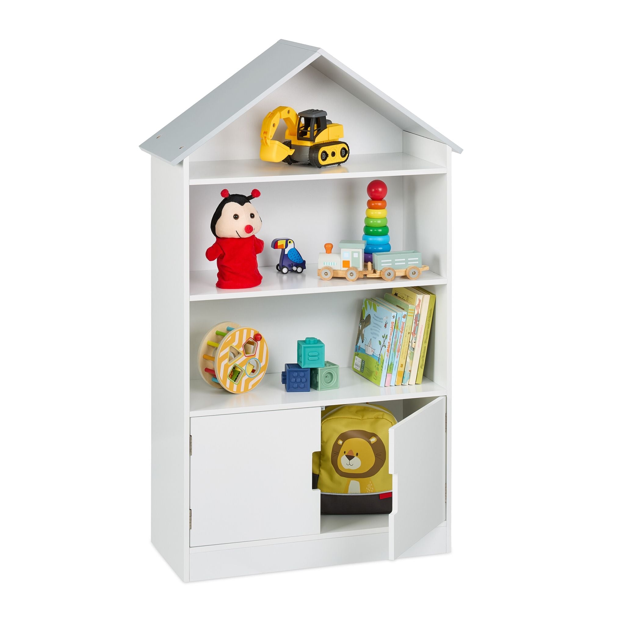 Kinderregal Hausform Weiss-Grau von Relaxdays