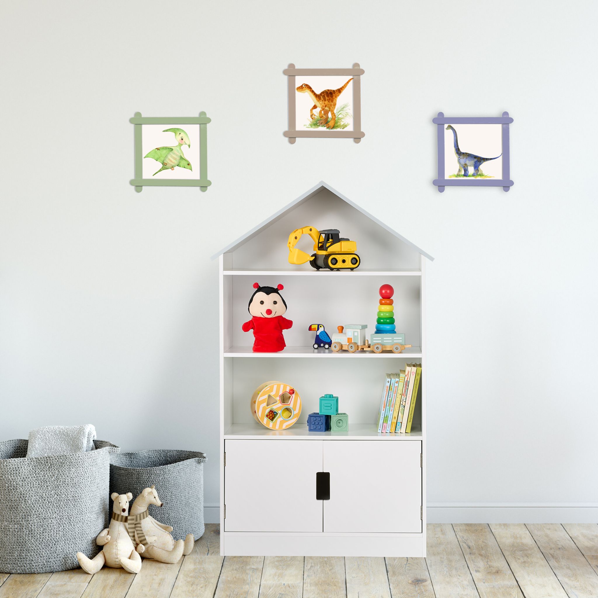 Kinderregal Hausform Weiss-Grau von Relaxdays