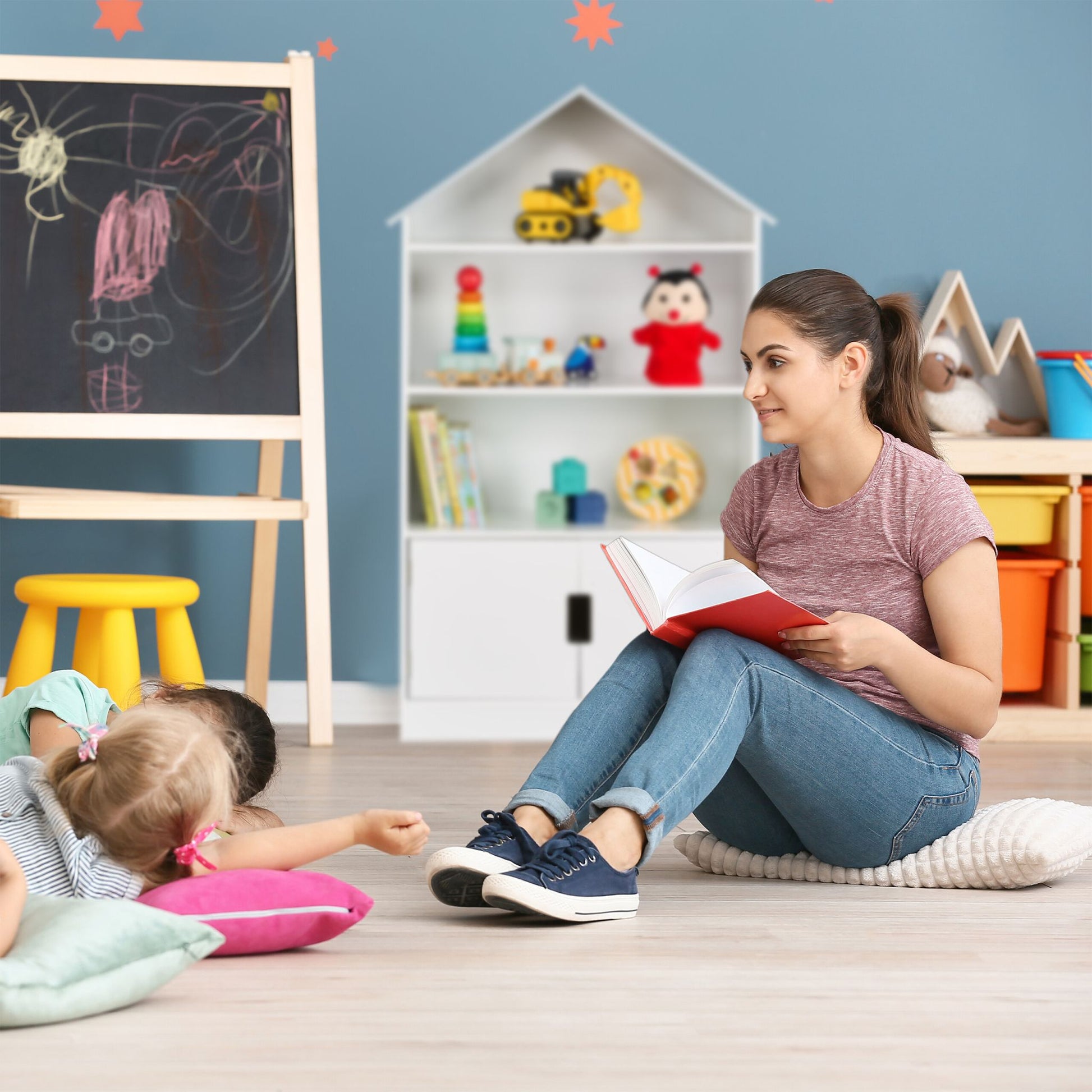 Kinderregal Hausform Weiss-Grau von Relaxdays