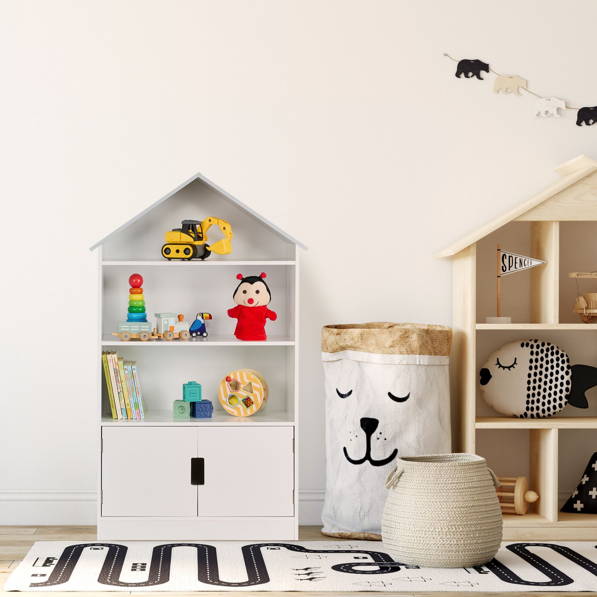 Kinderregal Hausform Weiss-Grau von Relaxdays