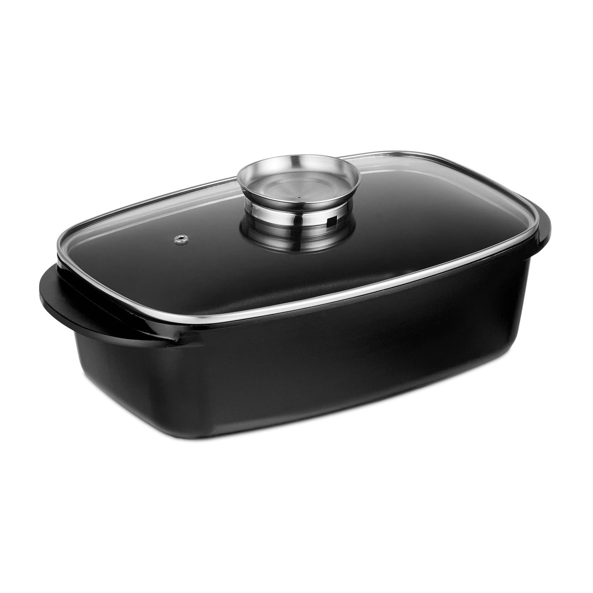 Bräter mit Deckel und Aromaknopf Schwarz-Silber-Transparent von Relaxdays