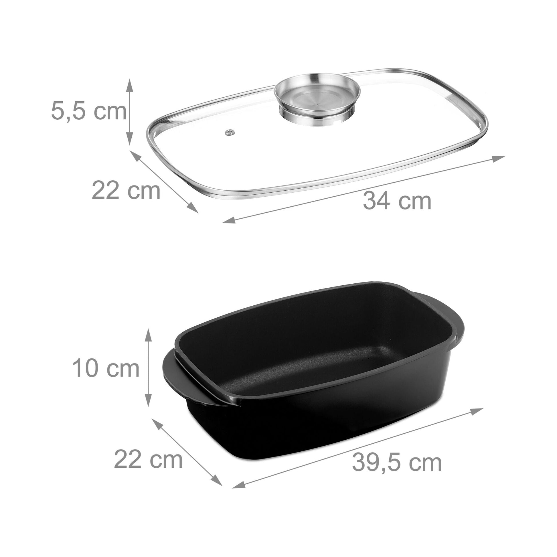 Bräter mit Deckel und Aromaknopf Schwarz-Silber-Transparent von Relaxdays