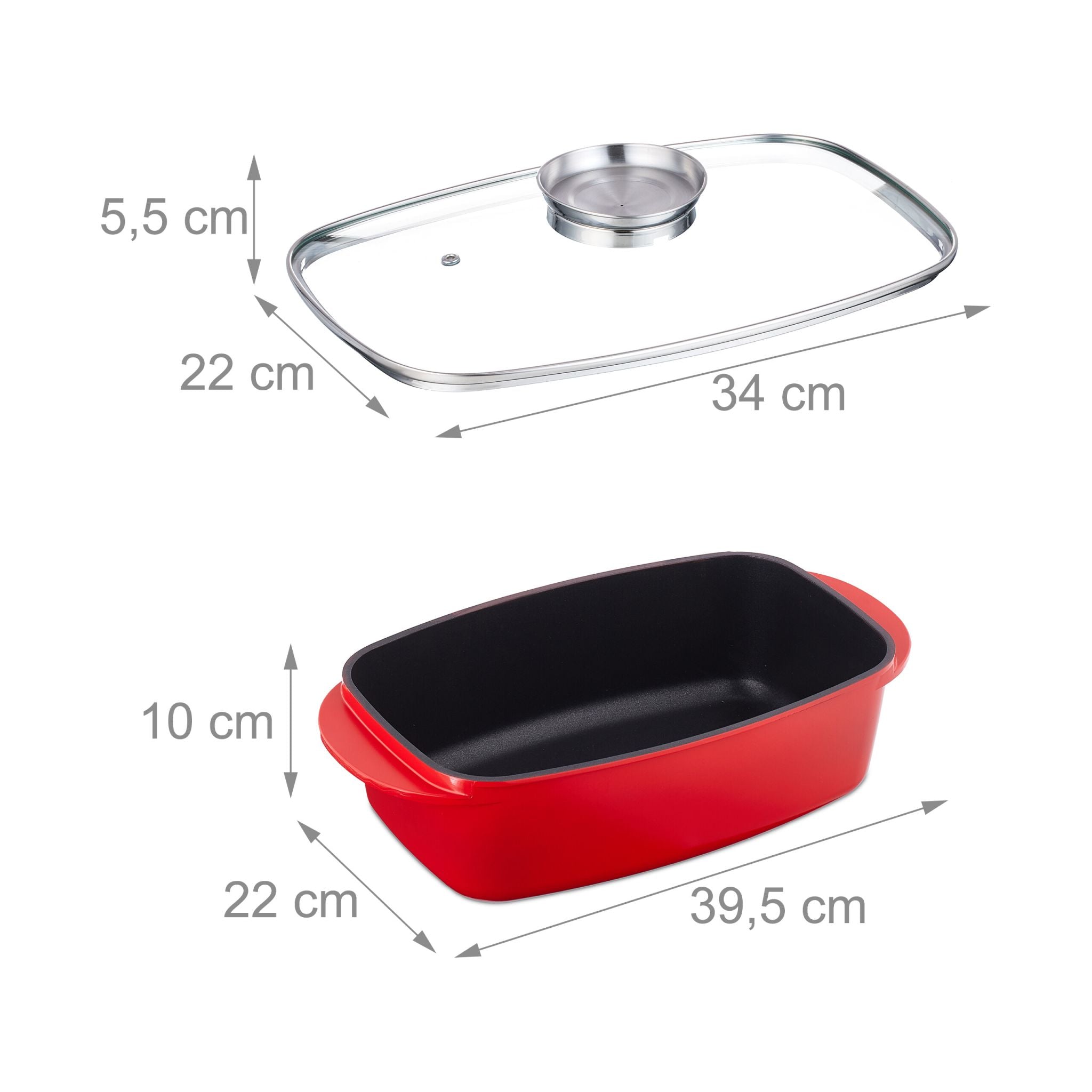 Bräter mit Deckel und Aromaknopf Rot-Silber-Transparent von Relaxdays