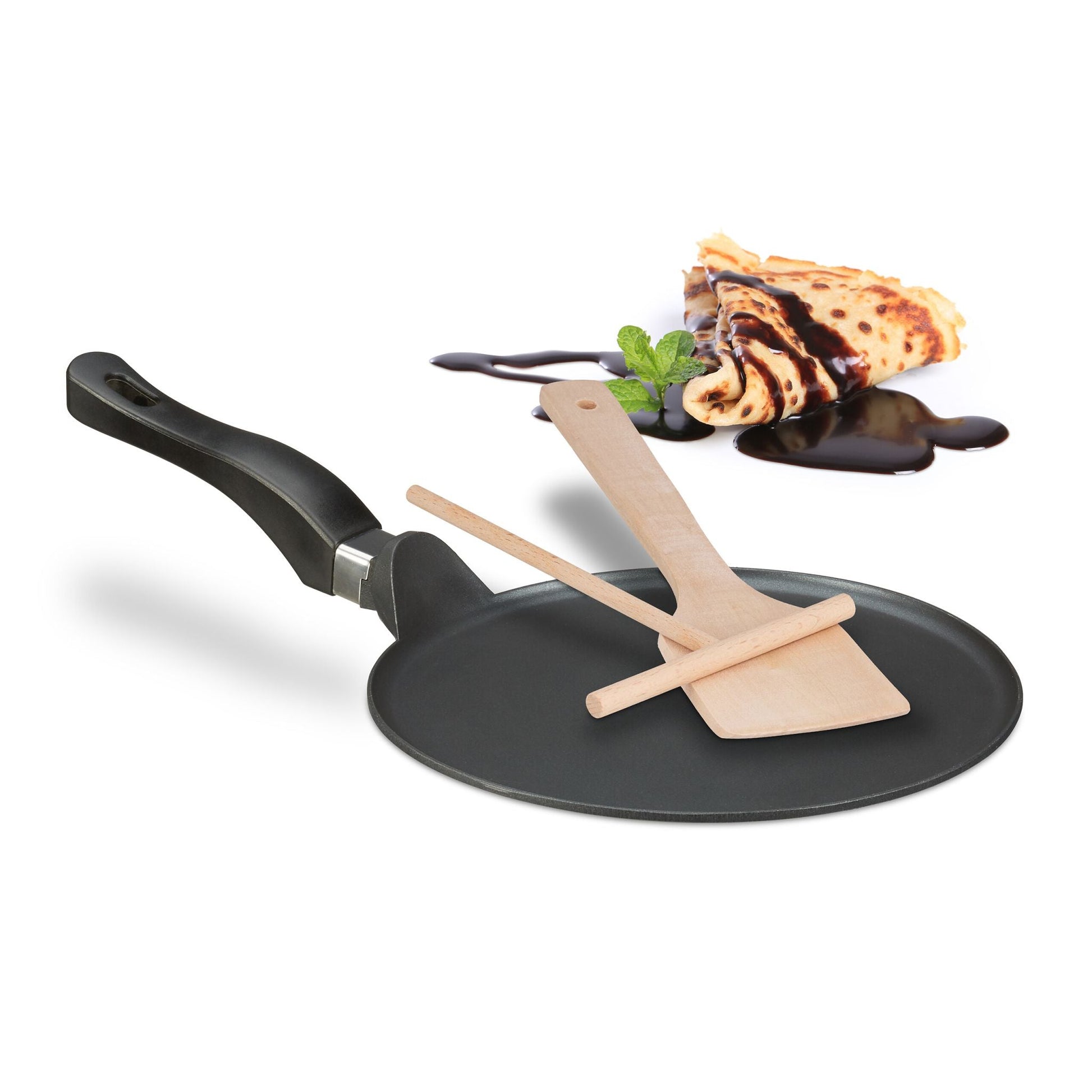 Crêpepfanne mit Zubehör Hellbraun-Schwarz von Relaxdays