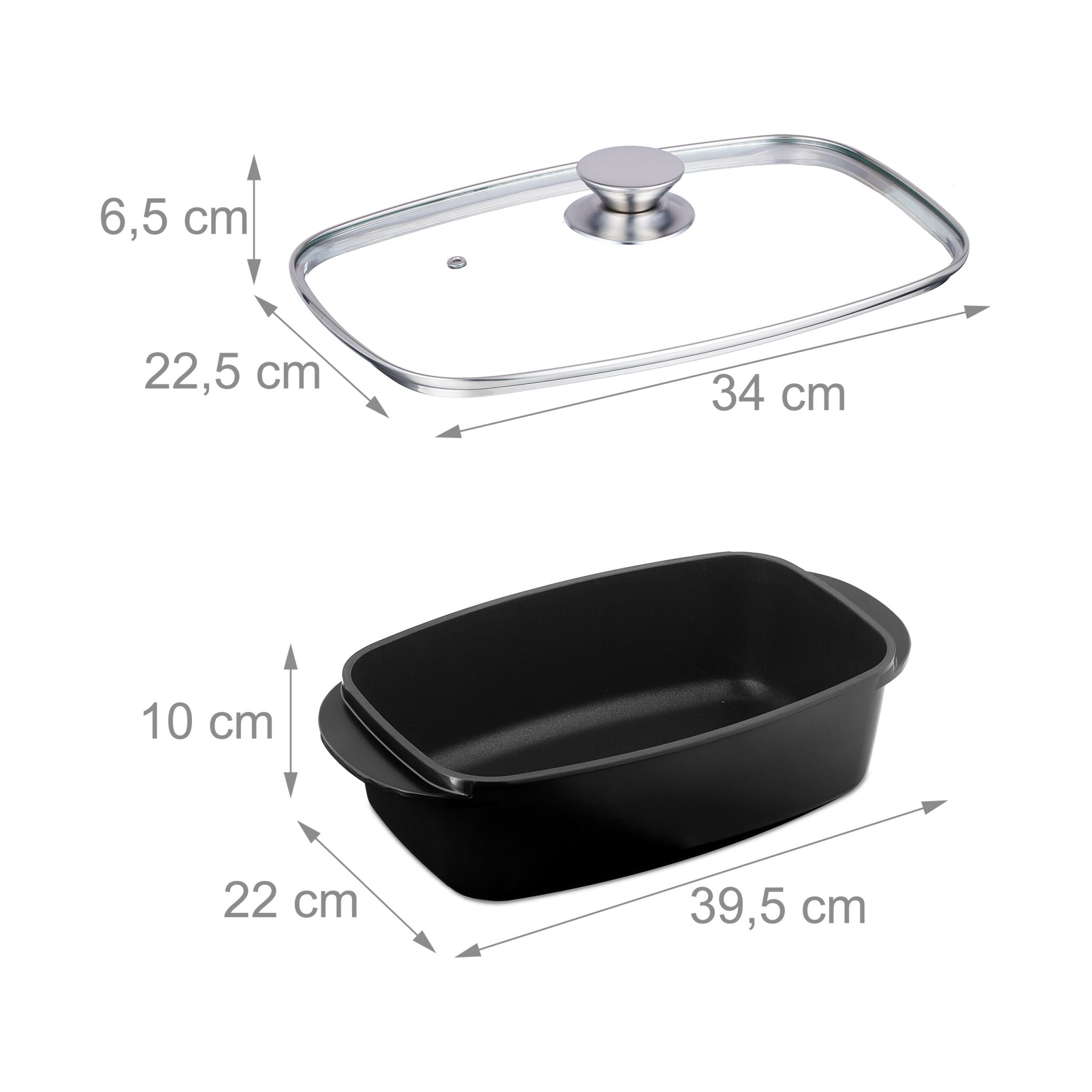 Bräter mit Deckel Schwarz-Silber-Transparent von Relaxdays