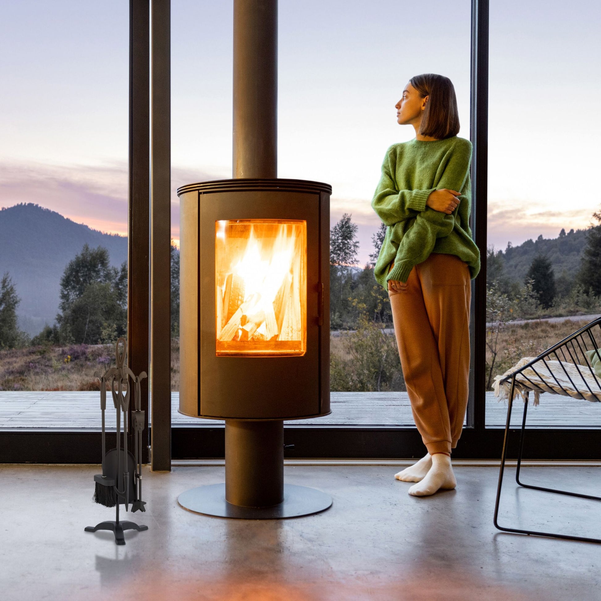 Kaminbesteck 5tlg. Schwarz von Relaxdays