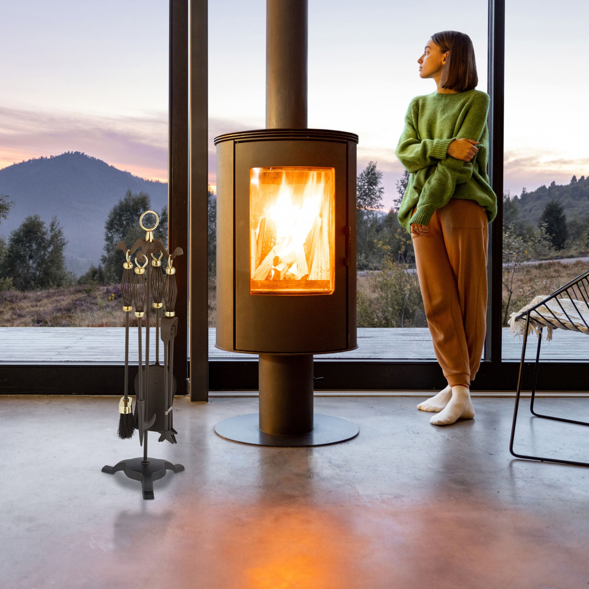 Kaminbesteck 5tlg. Gold-Schwarz von Relaxdays