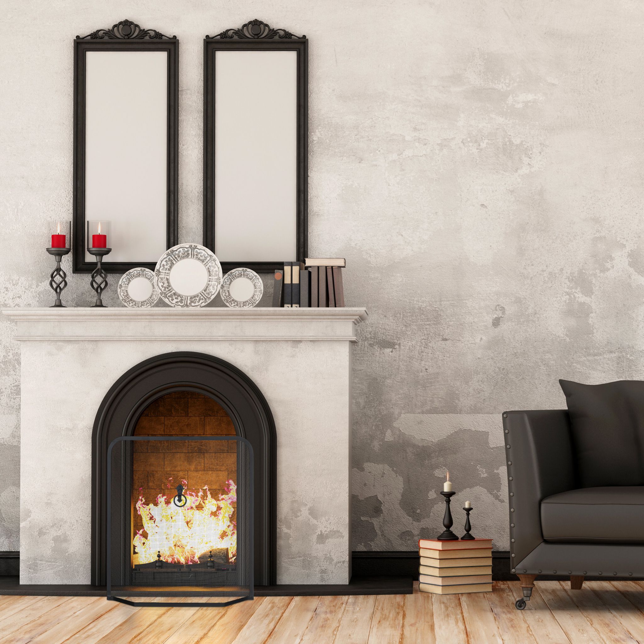 Funkenschutzgitter Kamin Schwarz von Relaxdays