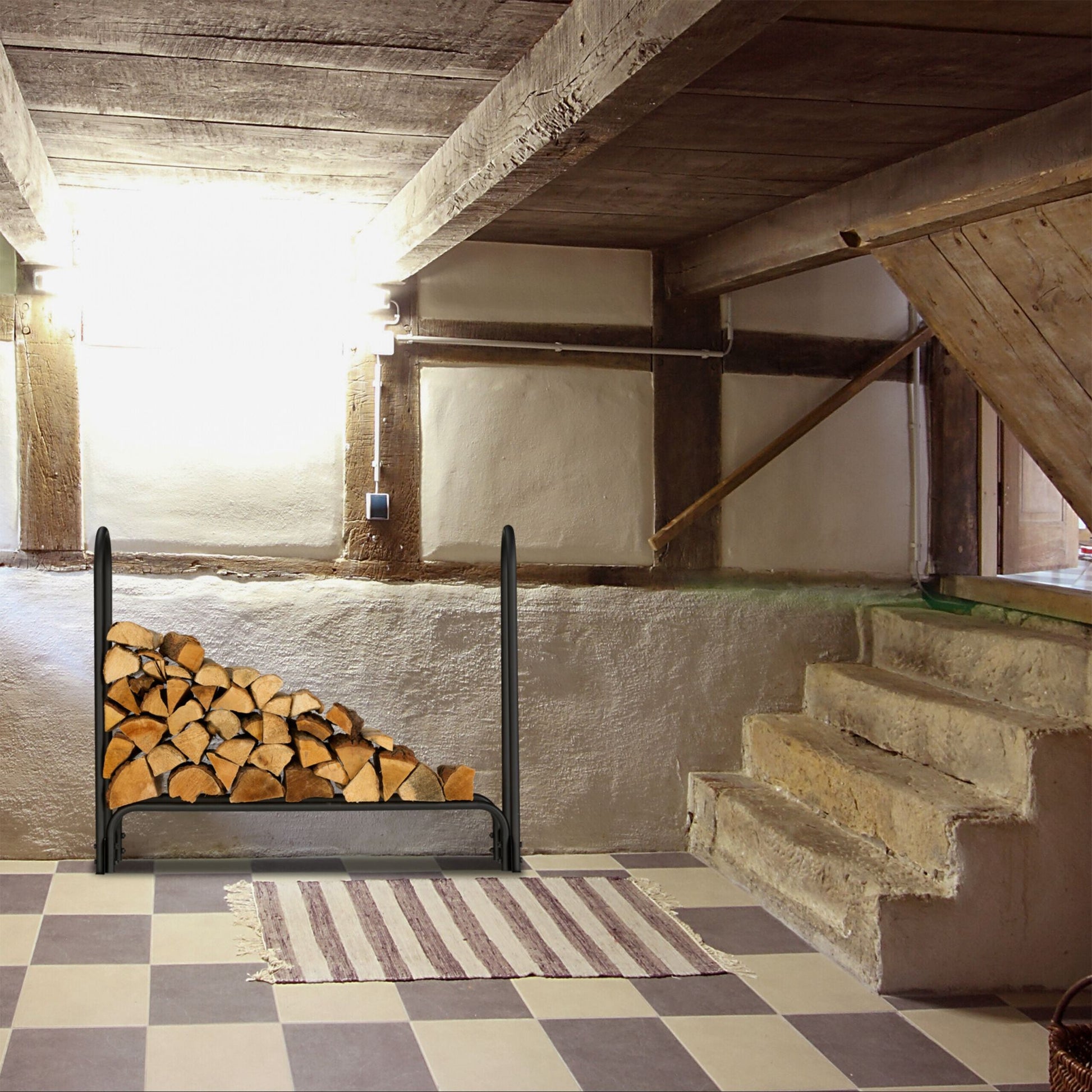 Kaminholzregal Metall 110cm Schwarz von Relaxdays