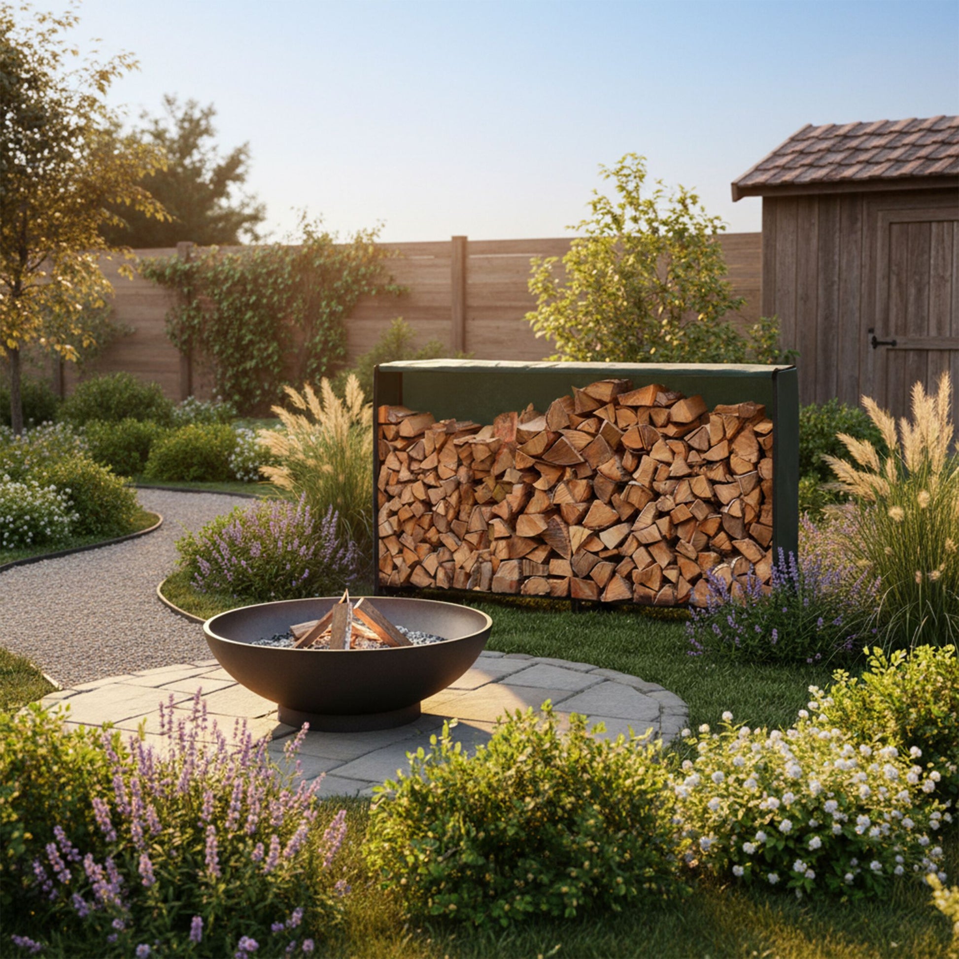 Kaminholzregal mit Abdeckung Dunkelgrün-Schwarz von Relaxdays
