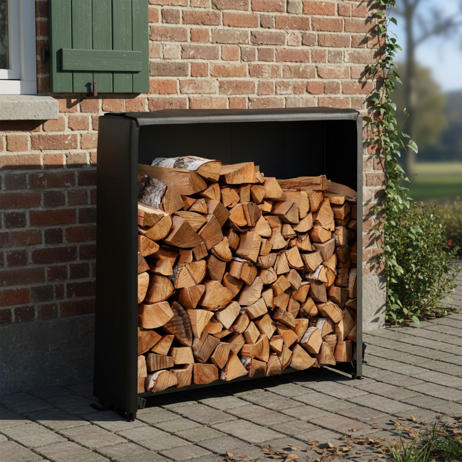 Kaminholzregal mit Abdeckung Schwarz von Relaxdays