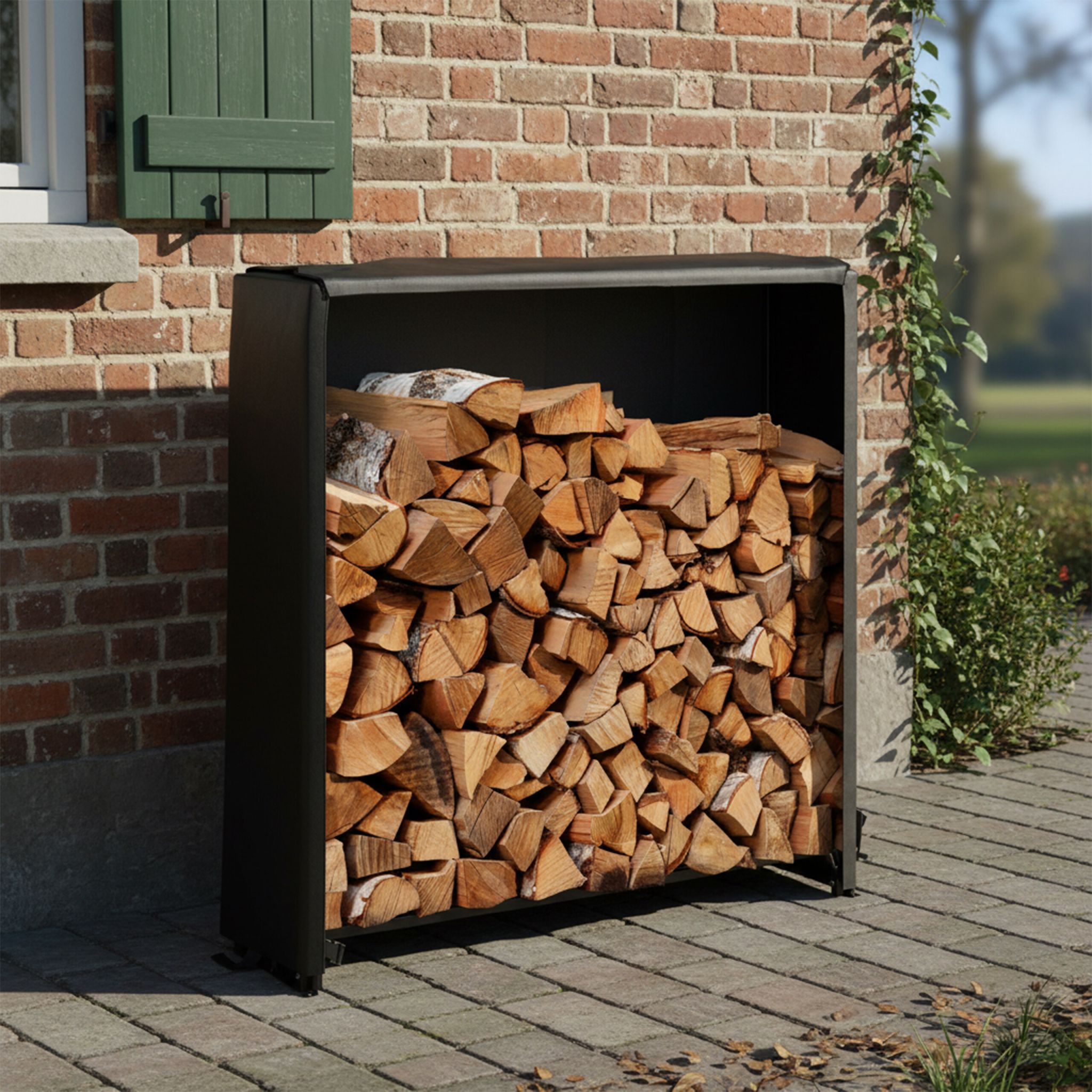 Kaminholzregal mit Abdeckung Schwarz von Relaxdays