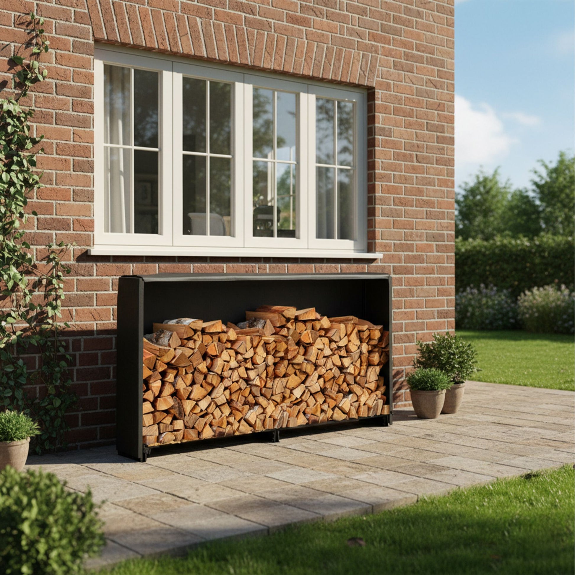 Kaminholzregal mit Abdeckung Schwarz von Relaxdays
