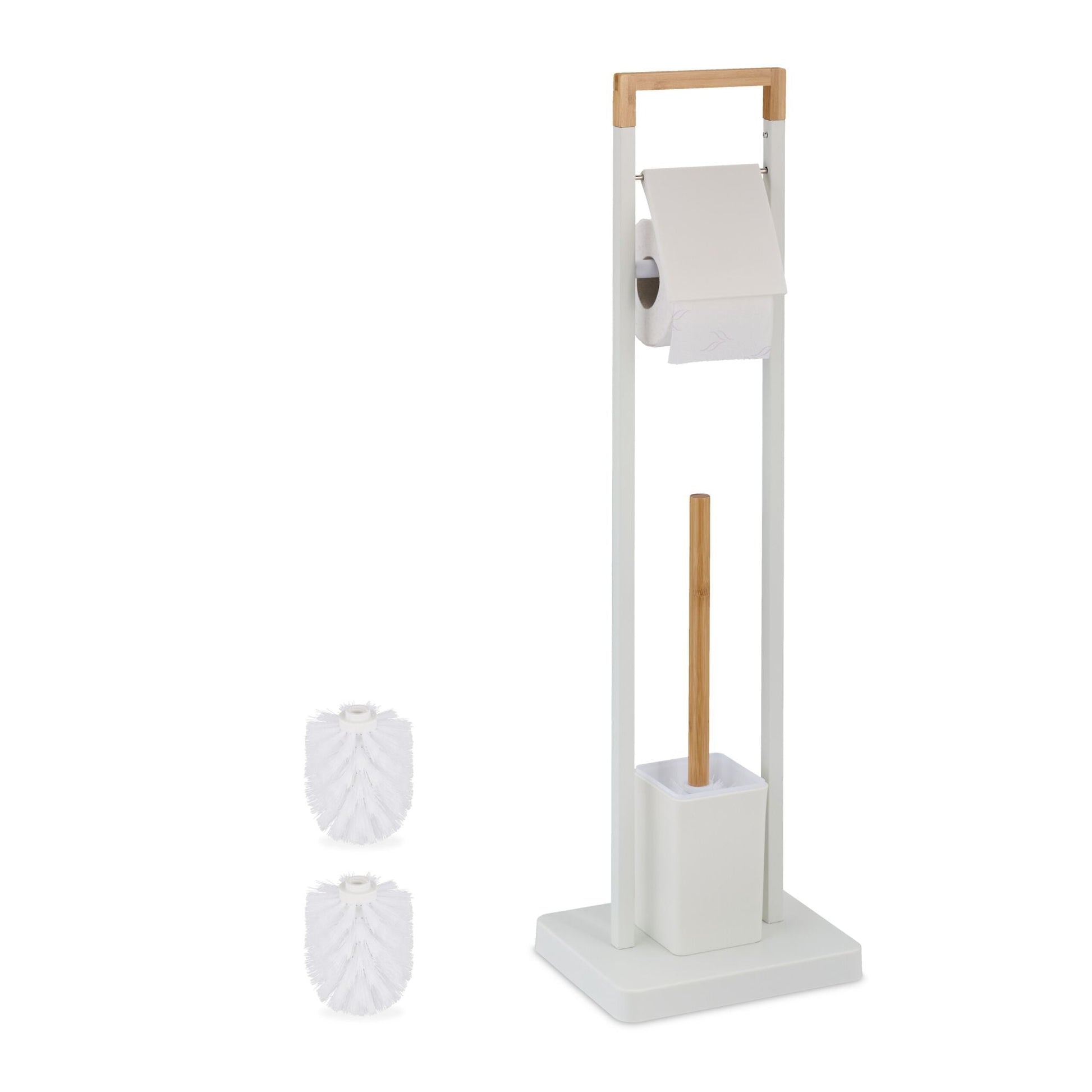 WC Garnitur Bambus & Edelstahl Weiss-Hellbraun von Relaxdays