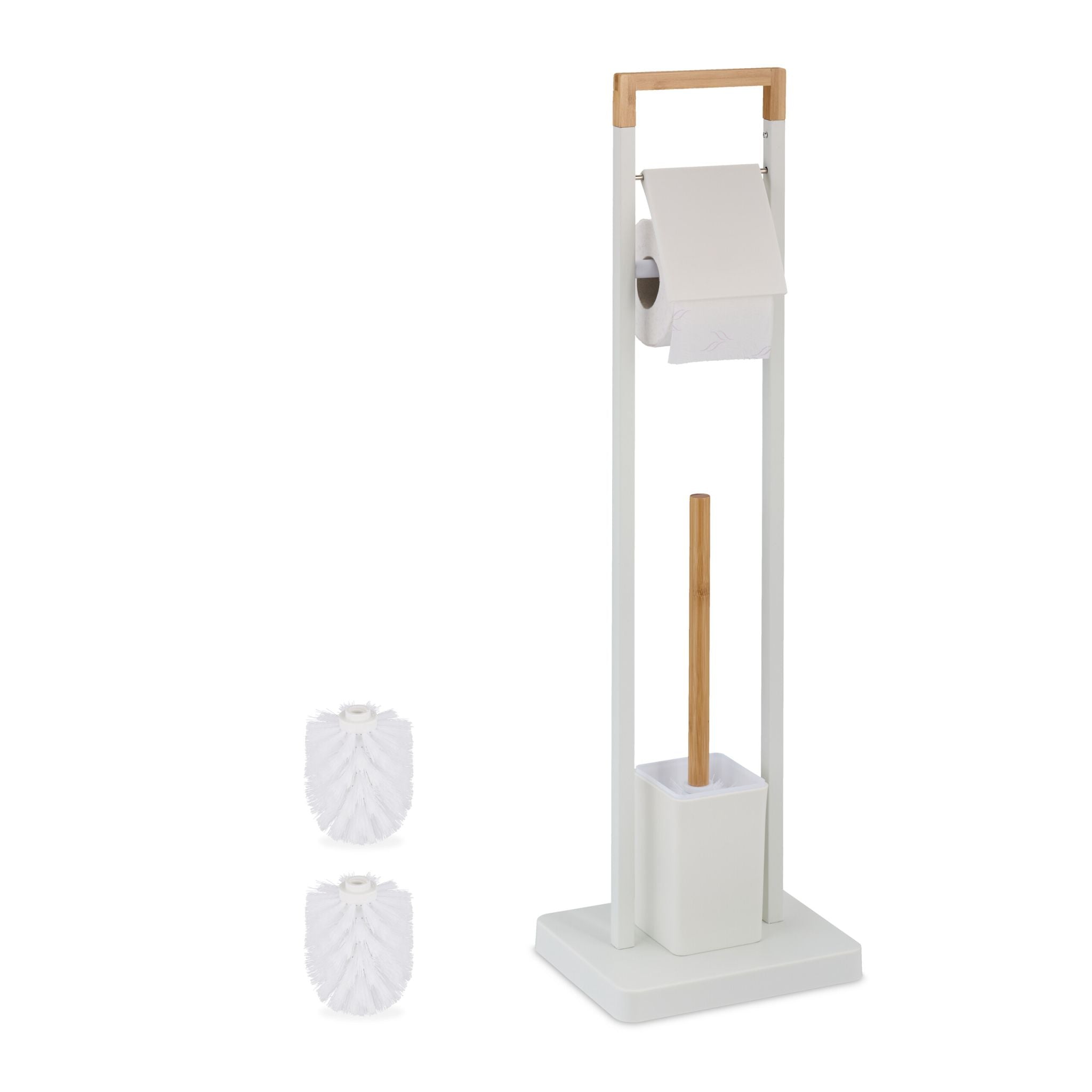 WC Garnitur Bambus & Edelstahl Weiss-Hellbraun von Relaxdays