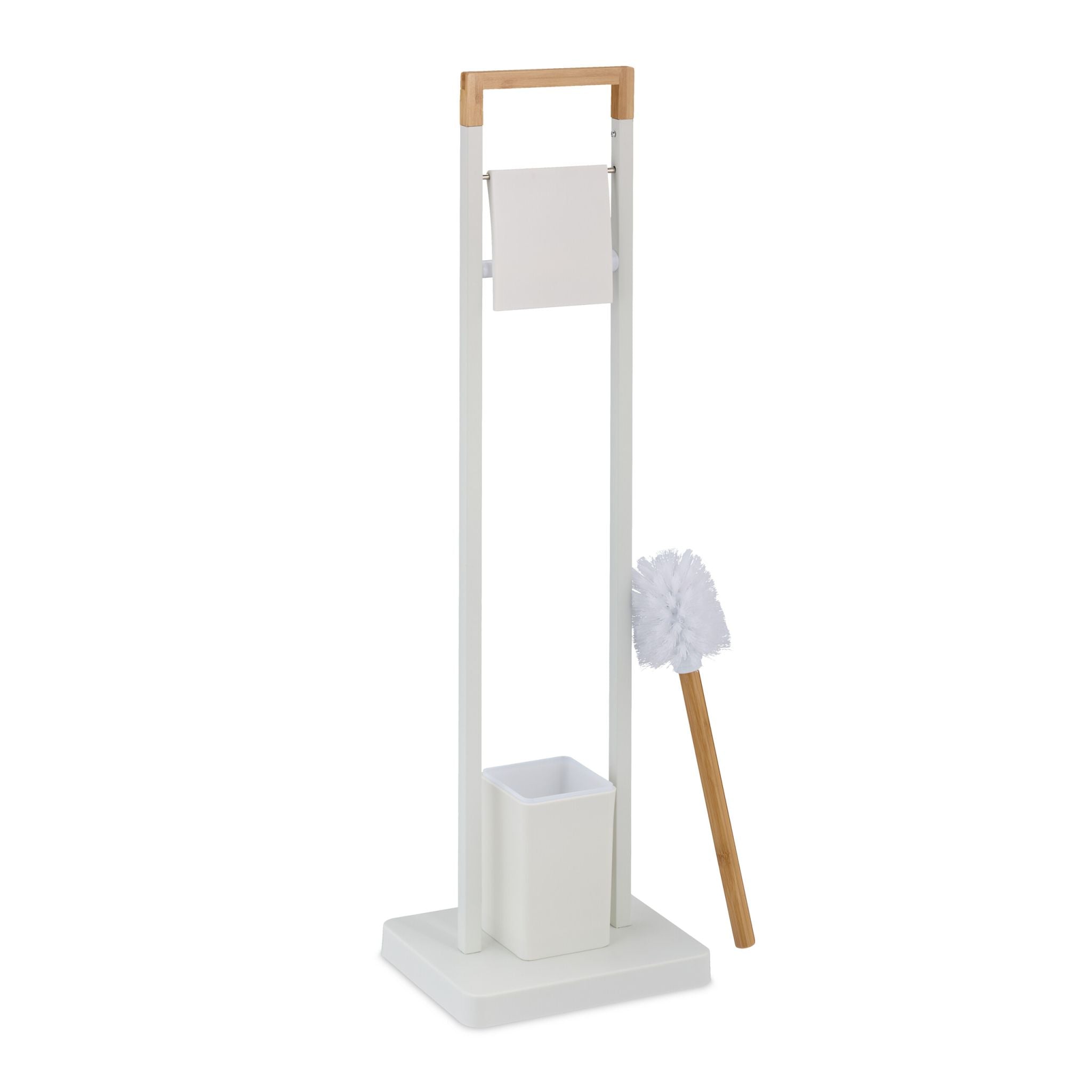 WC Garnitur Bambus & Edelstahl Weiss-Hellbraun von Relaxdays