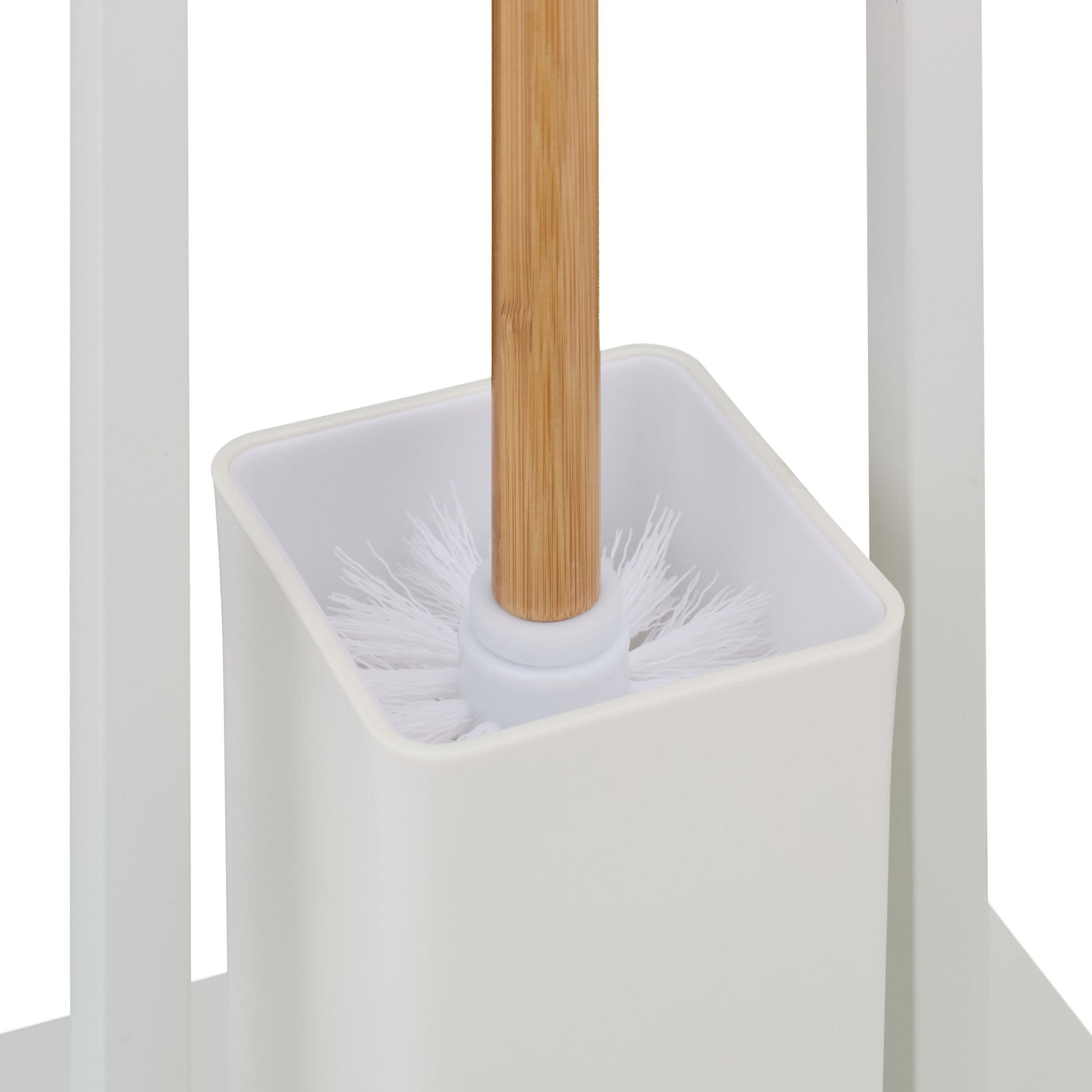 WC Garnitur Bambus & Edelstahl Weiss-Hellbraun von Relaxdays
