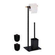 WC Garnitur Bambus & Edelstahl Hellbraun-Schwarz von Relaxdays