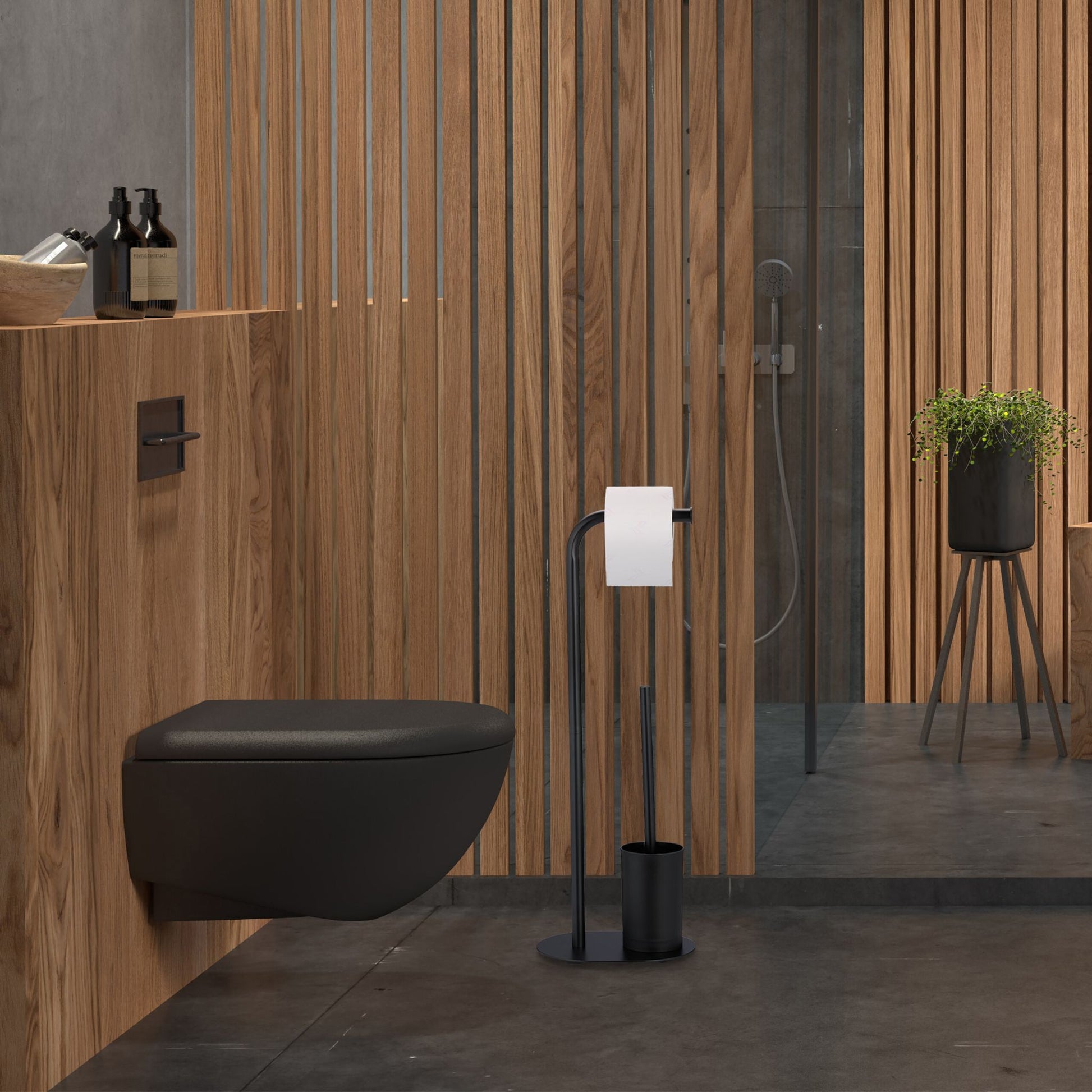 WC Garnitur mit 2 Ersatz-Bürstenköpfen Schwarz von Relaxdays