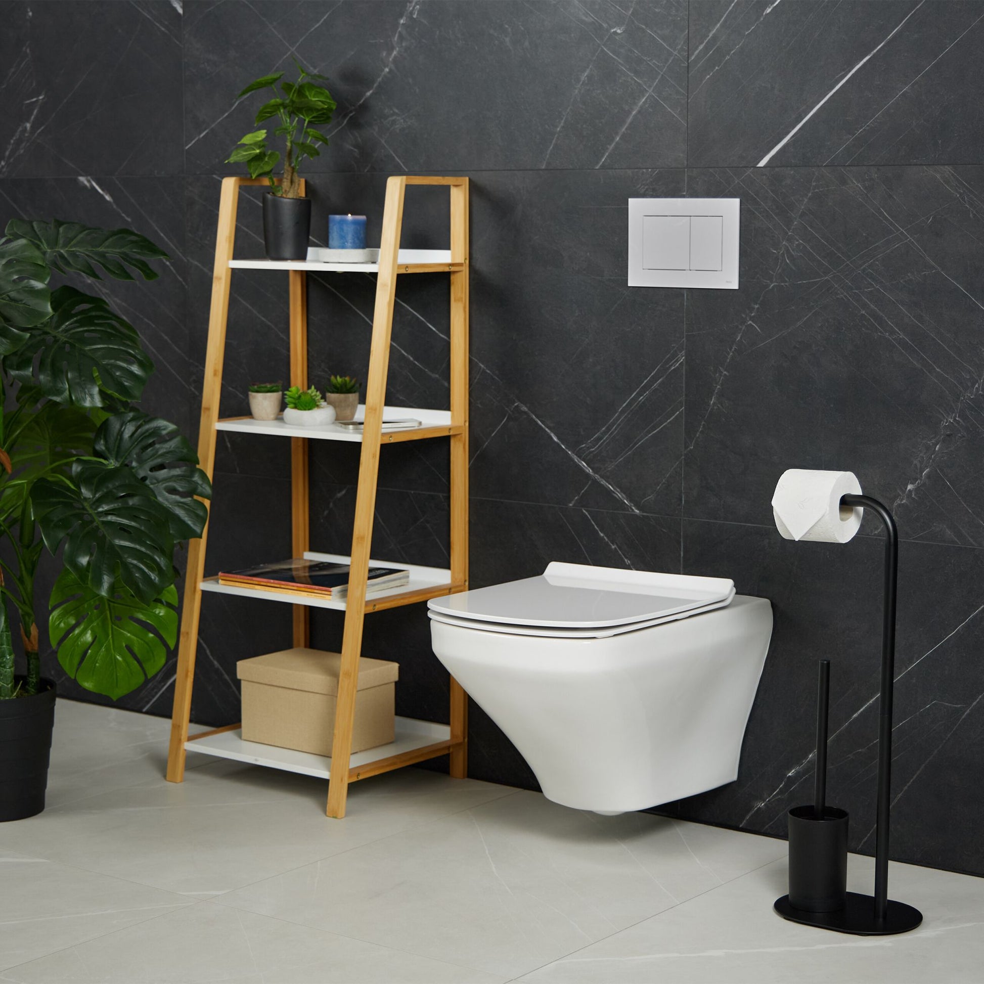 WC Garnitur mit 2 Ersatz-Bürstenköpfen Schwarz von Relaxdays
