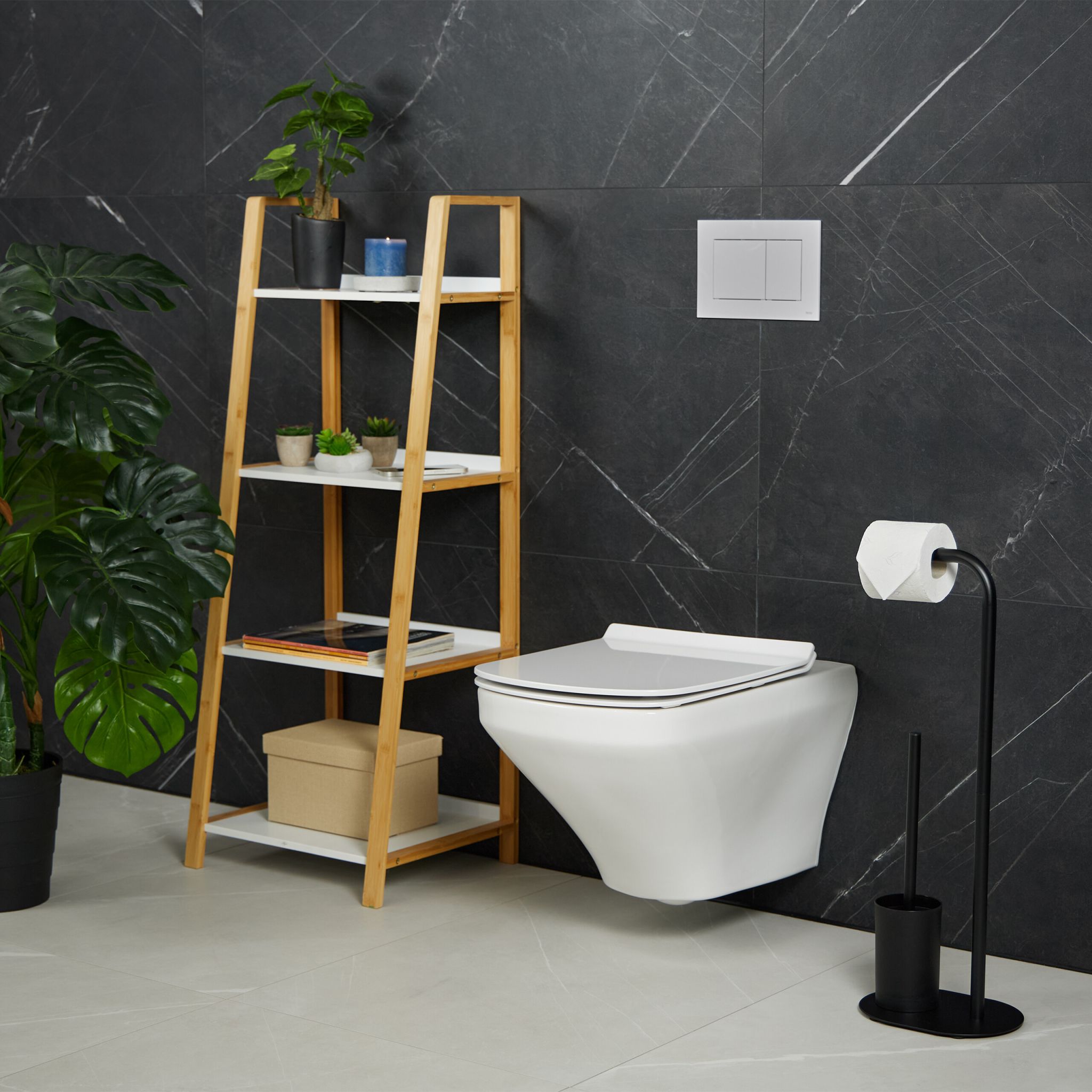 WC Garnitur mit 2 Ersatz-Bürstenköpfen Schwarz von Relaxdays