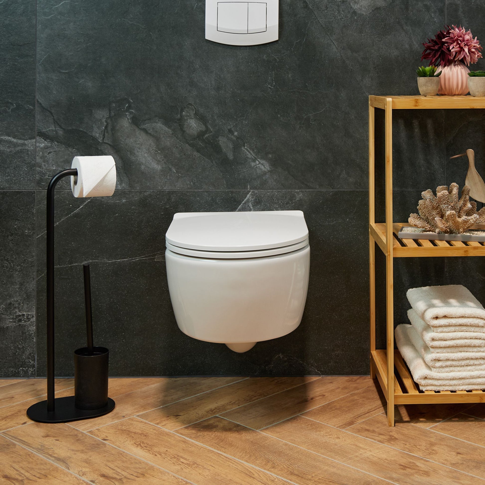 WC Garnitur mit 2 Ersatz-Bürstenköpfen Schwarz von Relaxdays