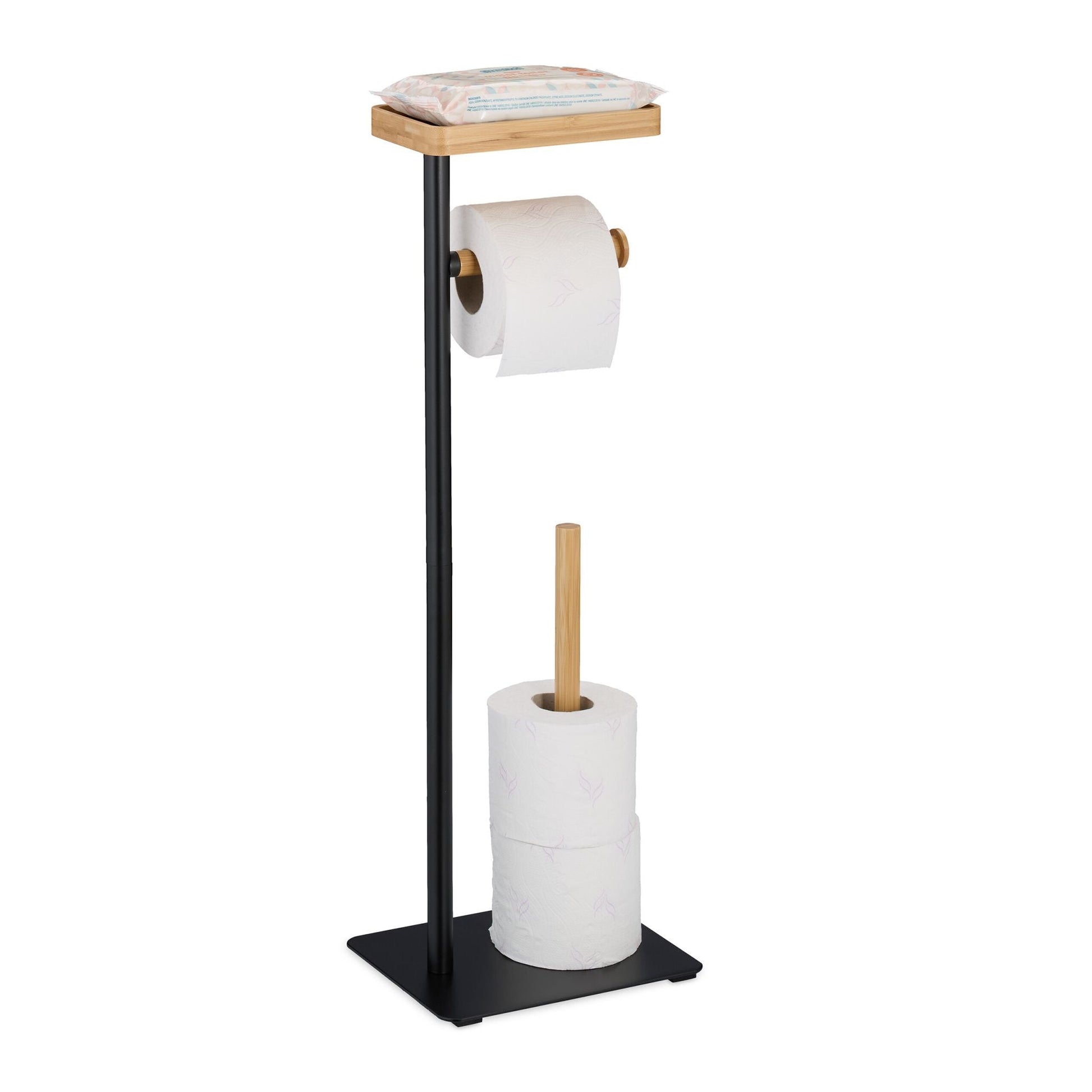 Toilettenpapierhalter mit Ablage Hellbraun-Schwarz von Relaxdays