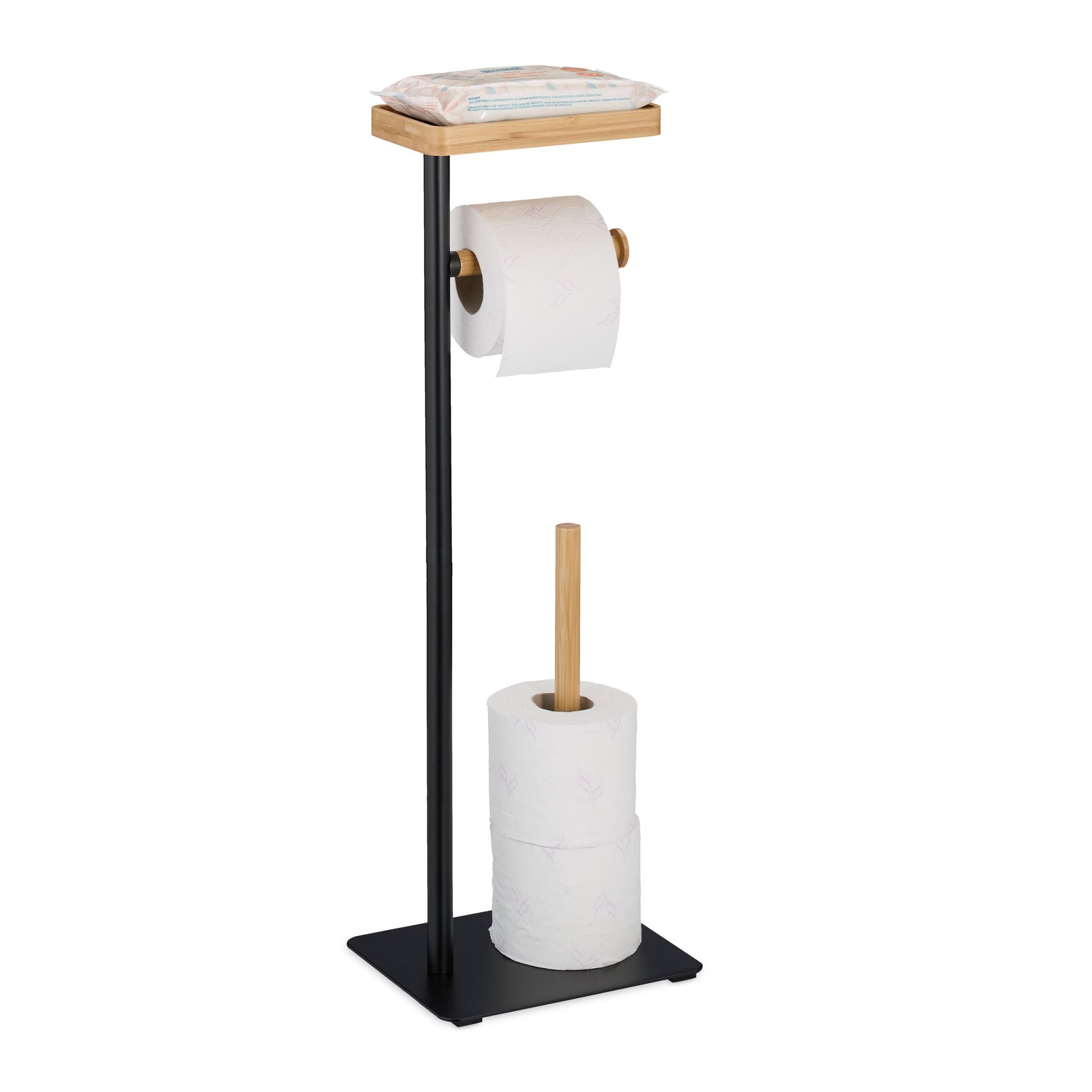 Toilettenpapierhalter mit Ablage Hellbraun-Schwarz von Relaxdays