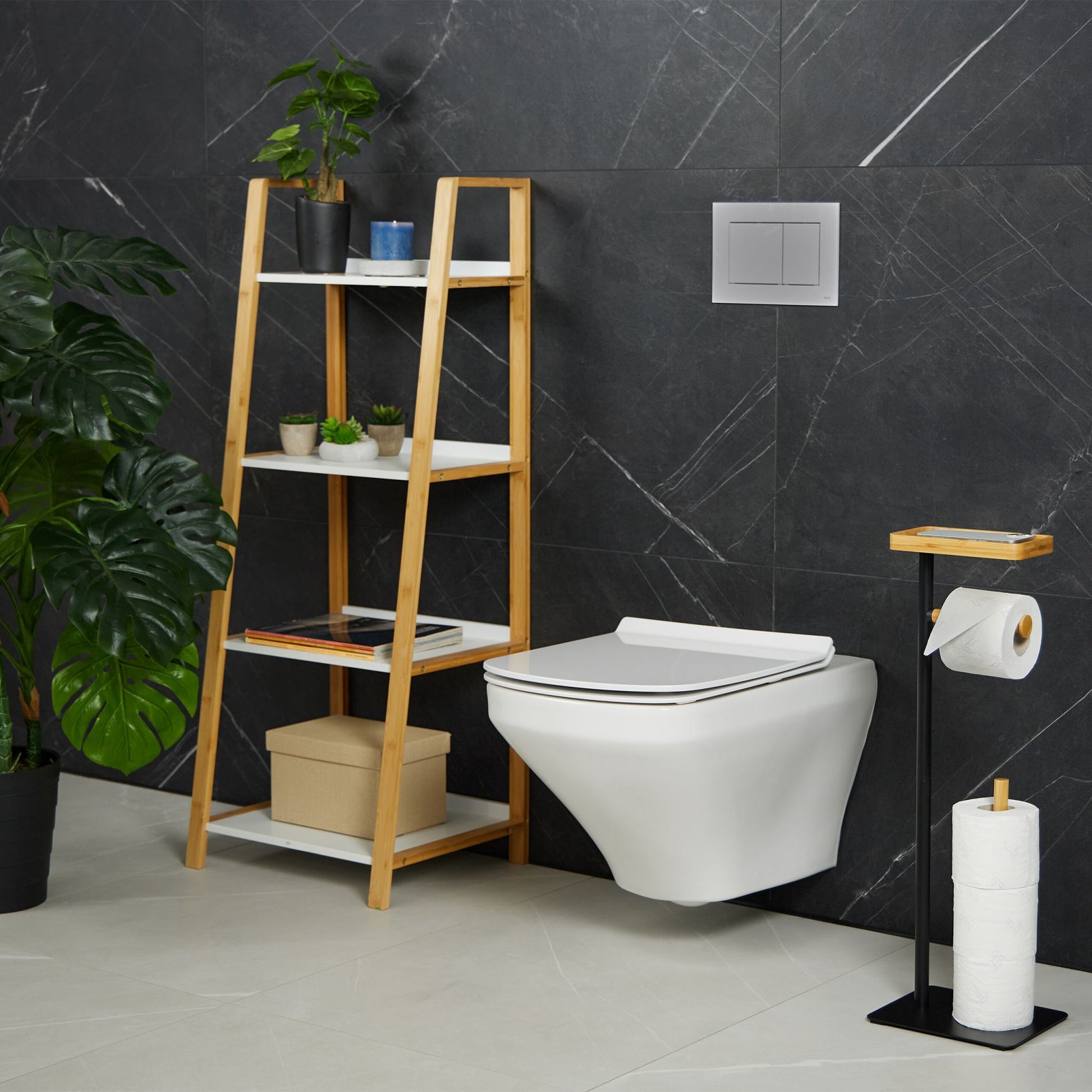 Toilettenpapierhalter mit Ablage Hellbraun-Schwarz von Relaxdays