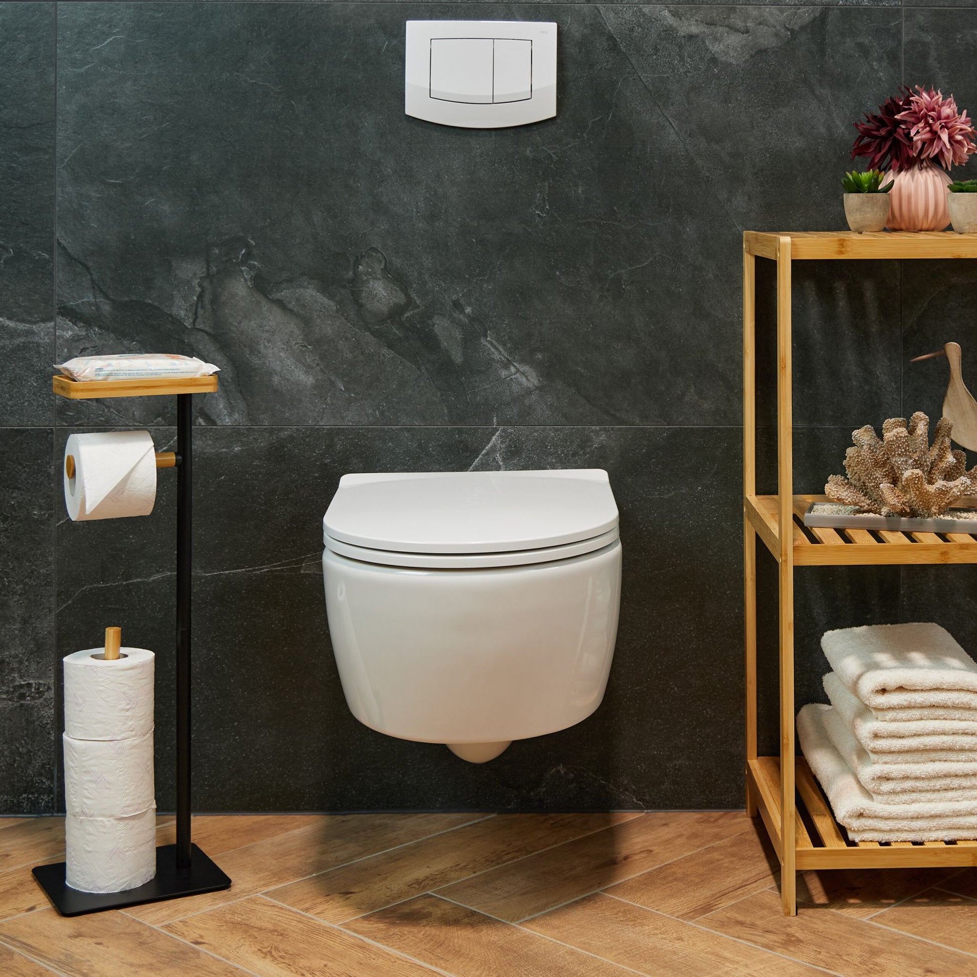 Toilettenpapierhalter mit Ablage Hellbraun-Schwarz von Relaxdays