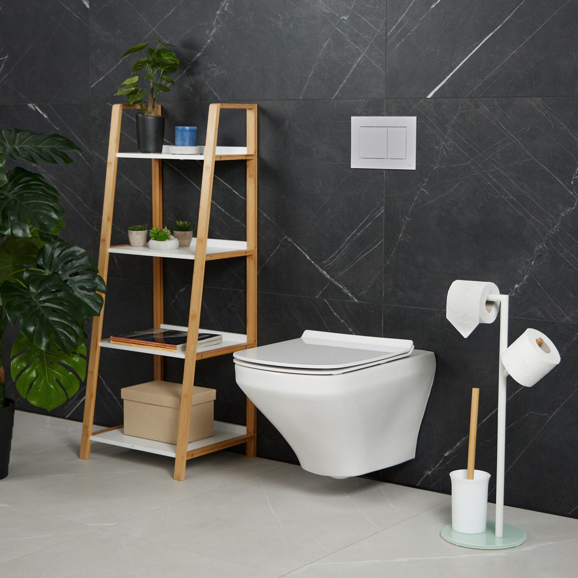 WC Garnitur mit 2 Ersatz-Bürstenköpfen Weiss-Hellbraun von Relaxdays