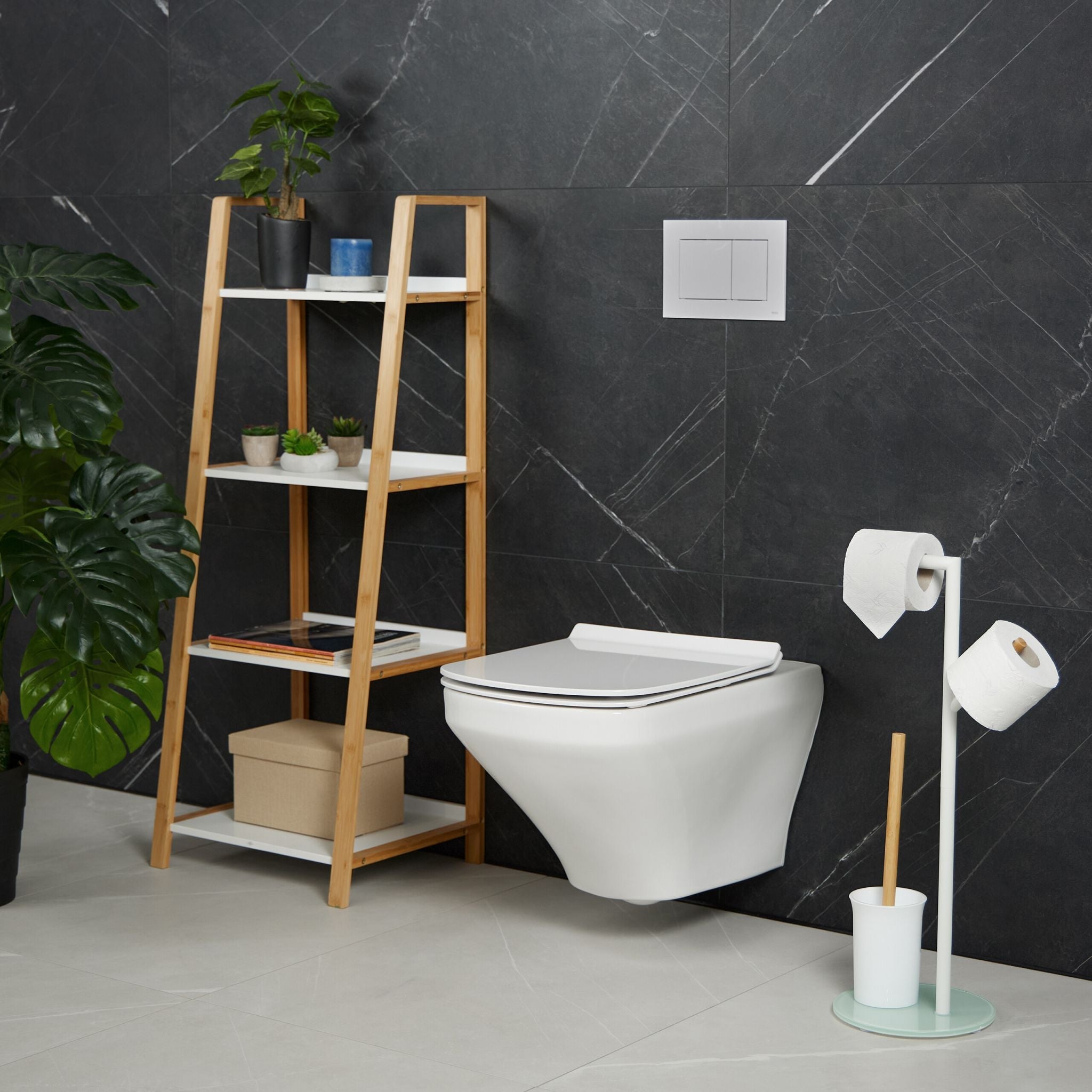WC Garnitur mit 2 Ersatz-Bürstenköpfen Weiss-Hellbraun von Relaxdays
