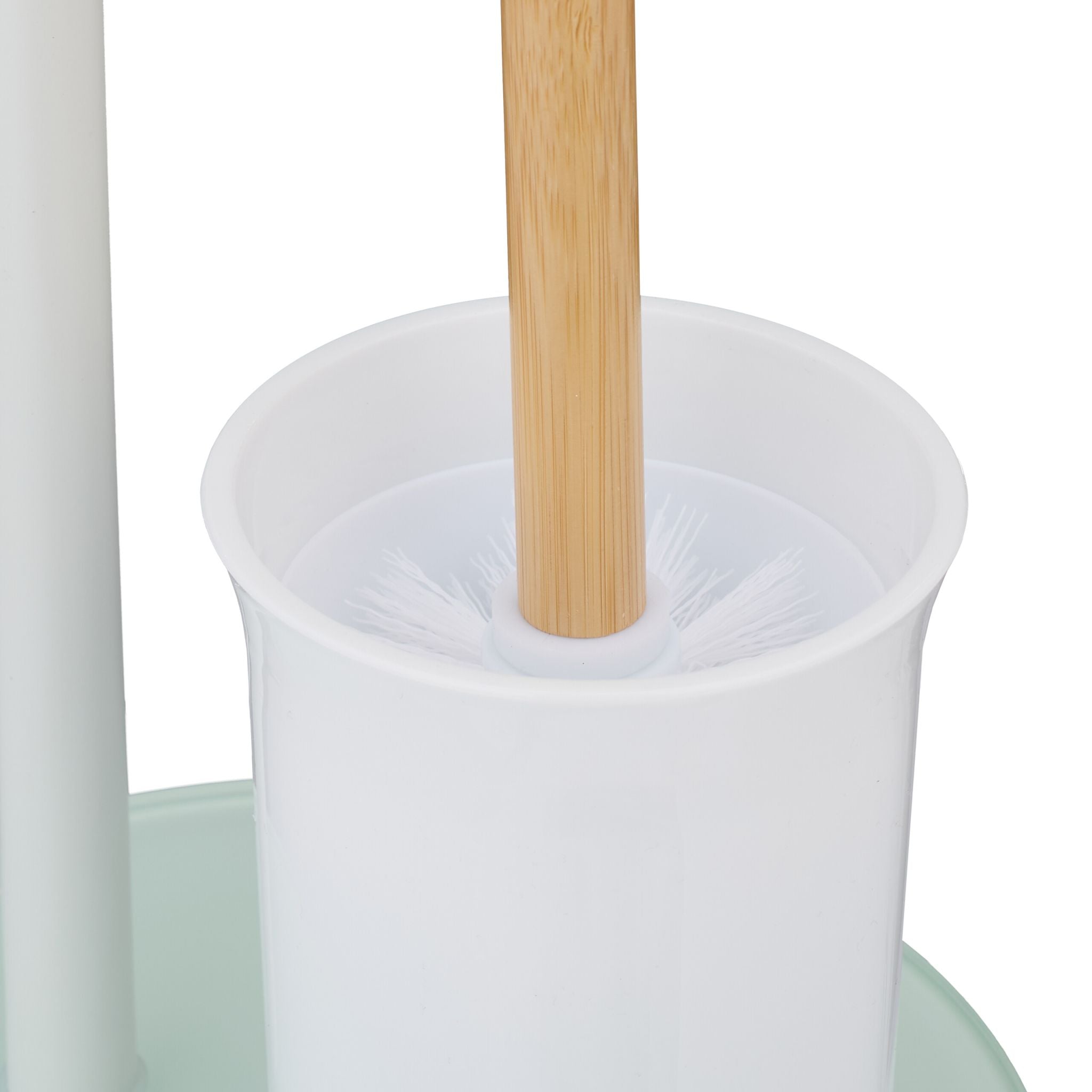 WC Garnitur mit 2 Ersatz-Bürstenköpfen Weiss-Hellbraun von Relaxdays