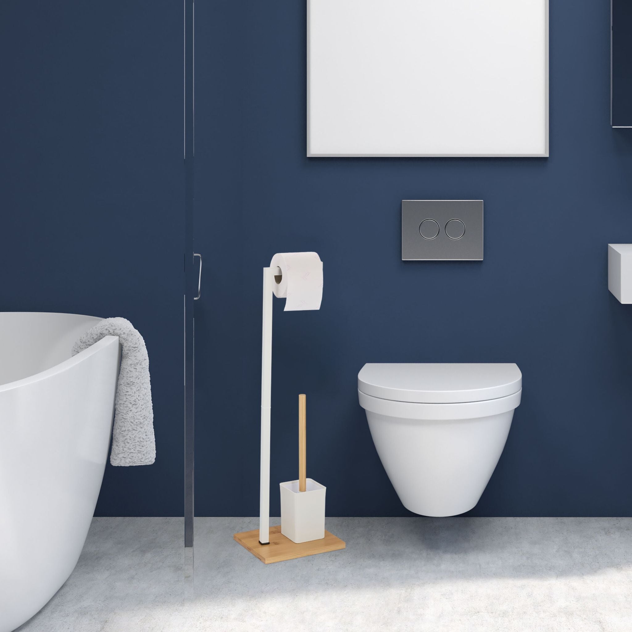 WC Garnitur Bambus & Edelstahl Weiss-Hellbraun von Relaxdays