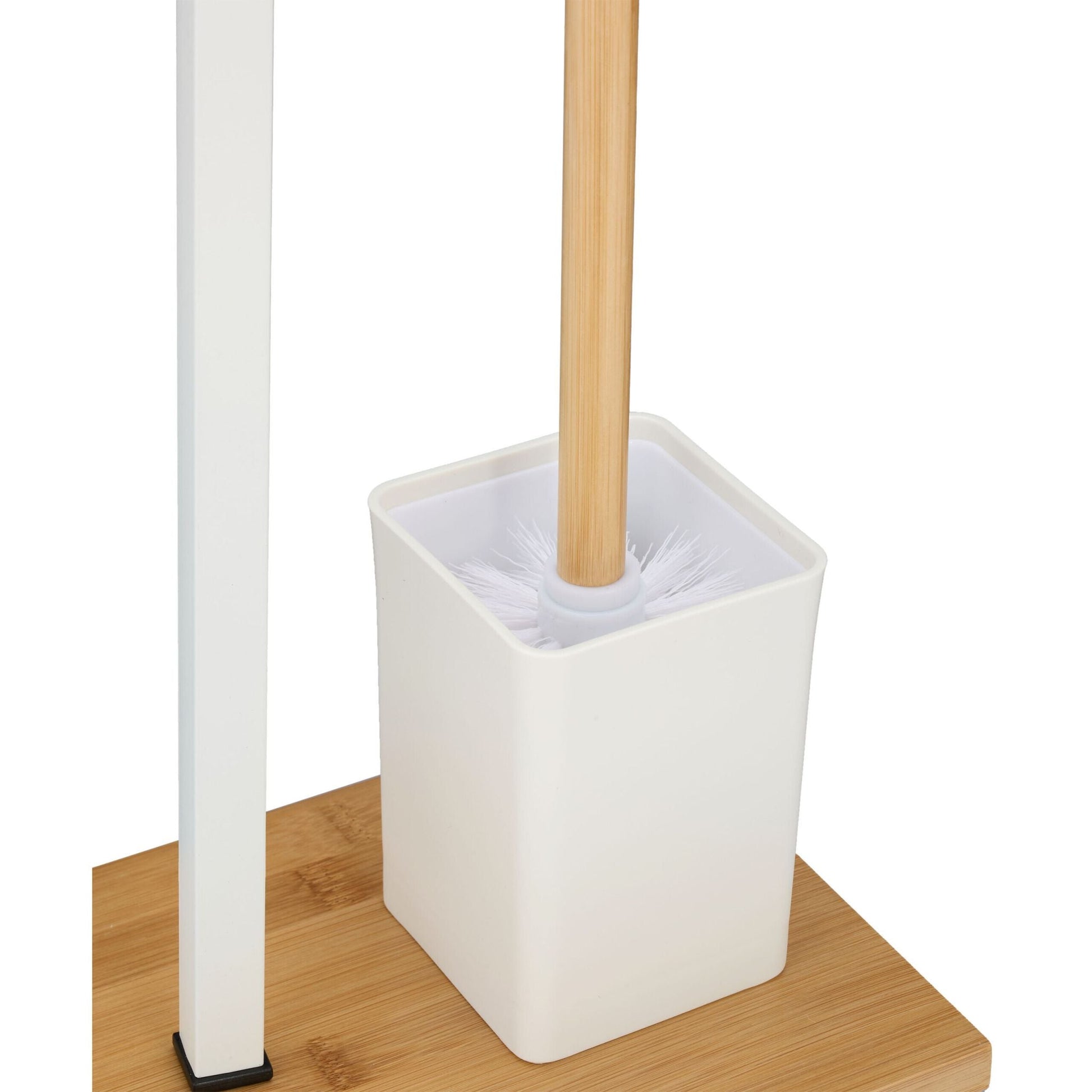 WC Garnitur Bambus & Edelstahl Weiss-Hellbraun von Relaxdays