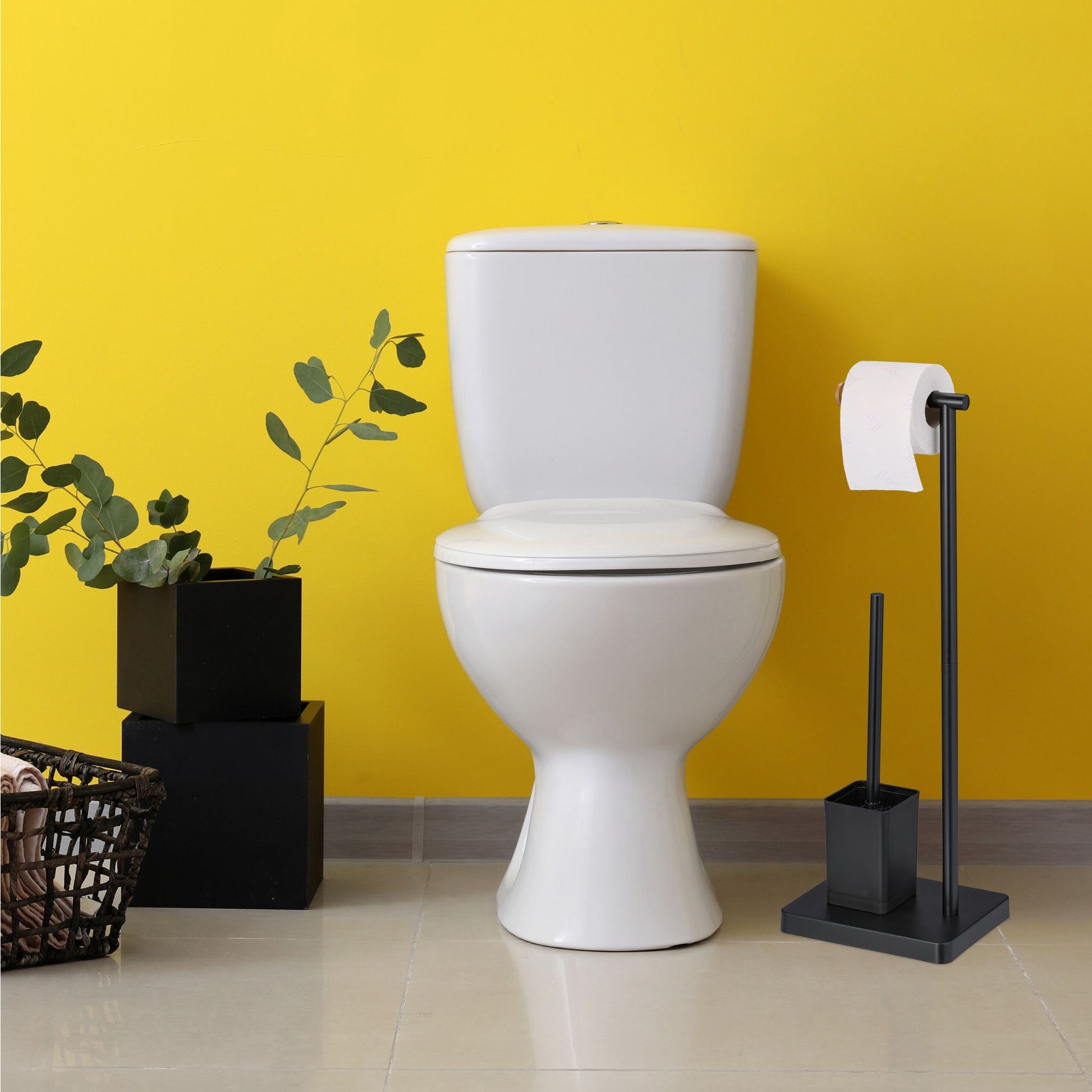 WC Garnitur mit 2 Ersatz-Bürstenköpfen Hellbraun-Schwarz von Relaxdays