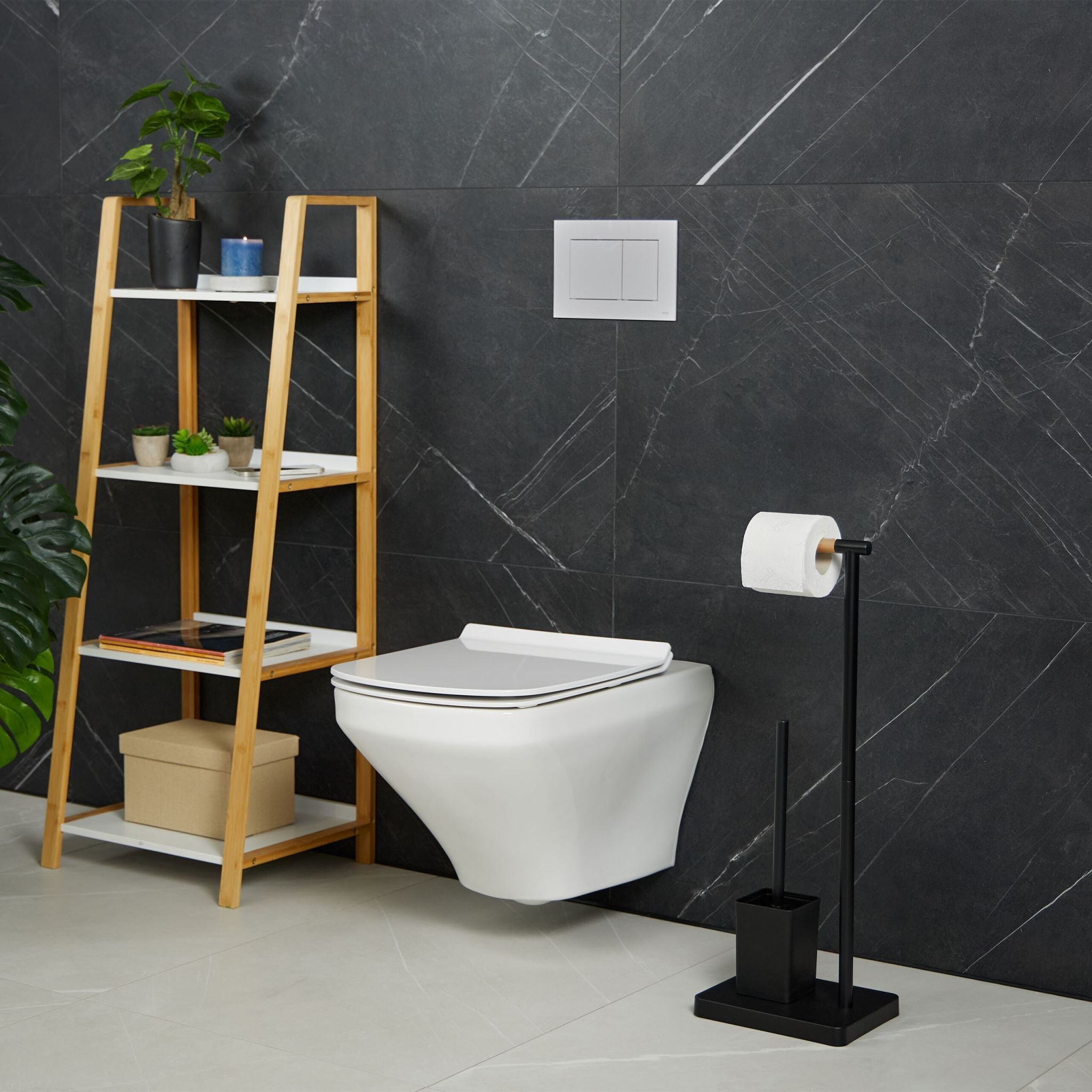 WC Garnitur mit 2 Ersatz-Bürstenköpfen Hellbraun-Schwarz von Relaxdays