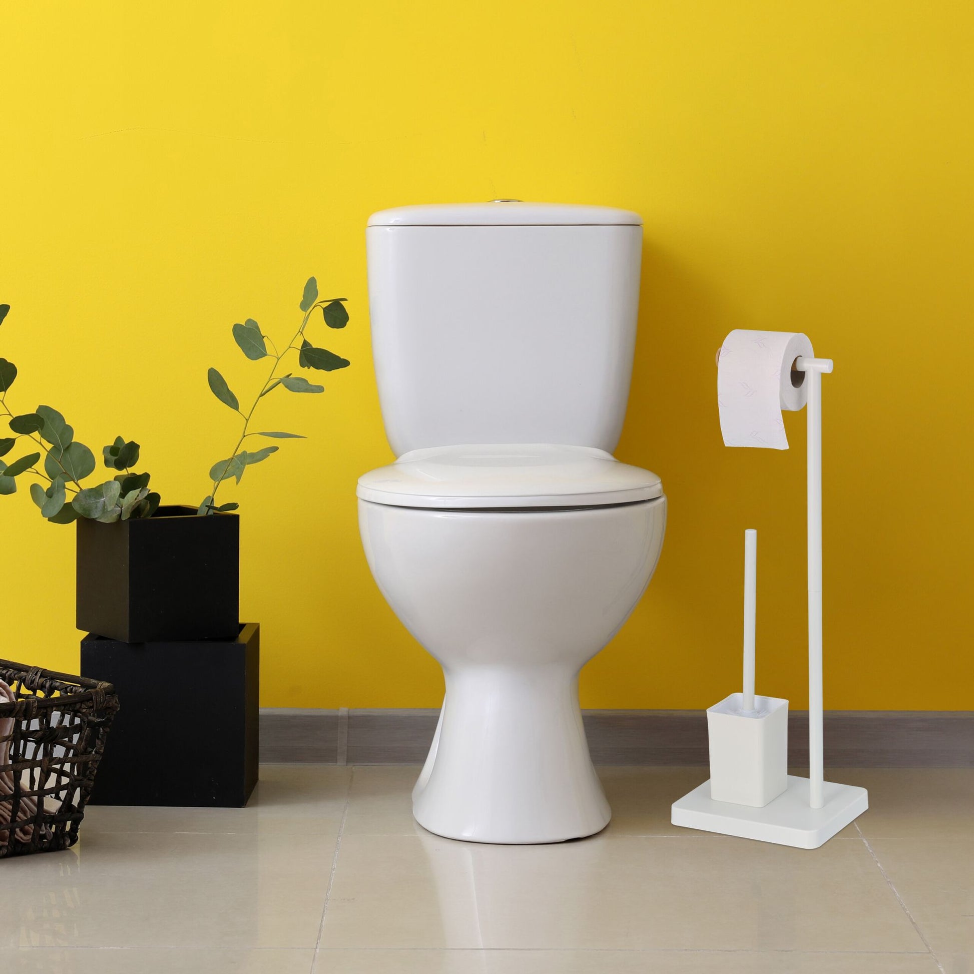WC Garnitur mit 2 Ersatz-Bürstenköpfen Weiss-Hellbraun von Relaxdays